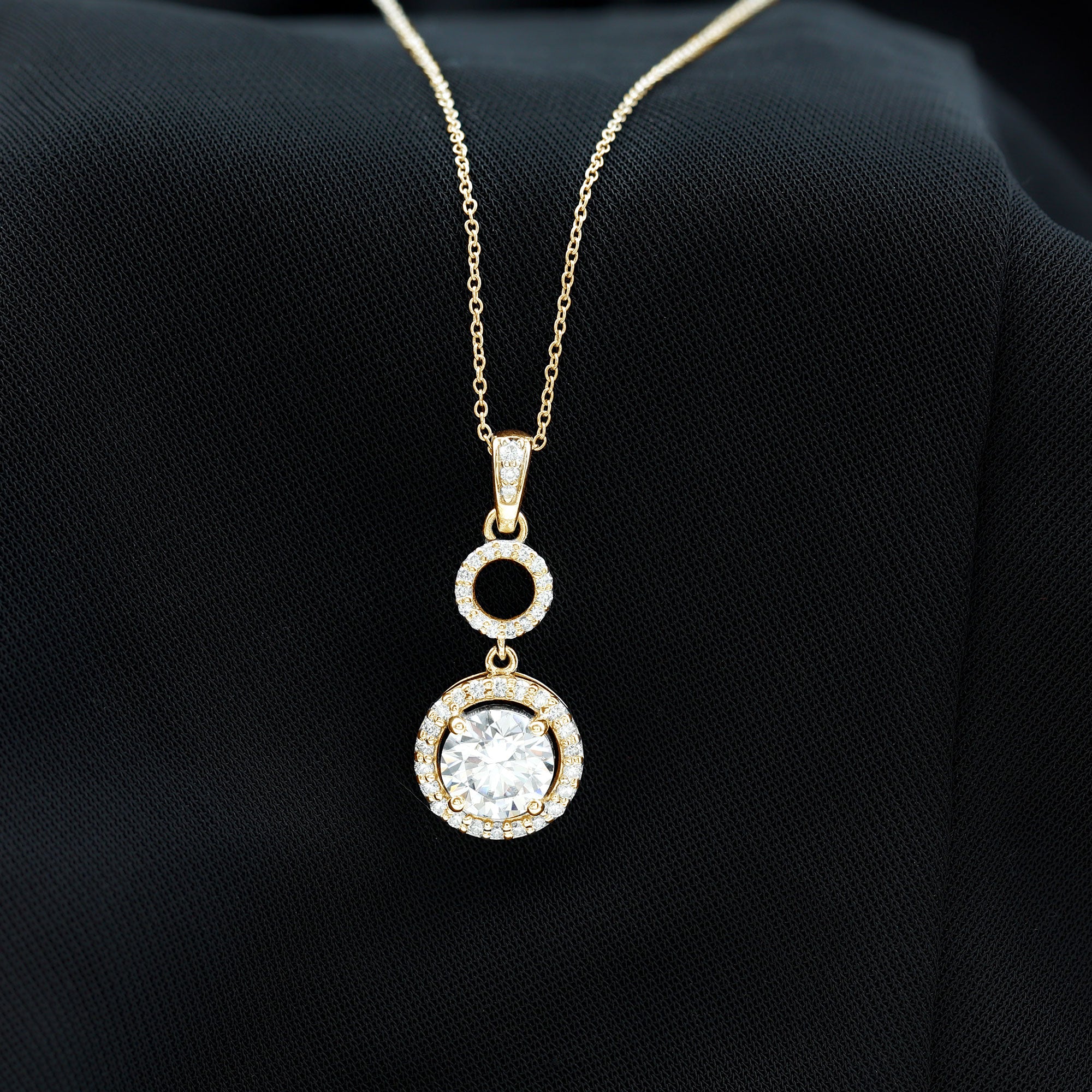 2 Carat Round Moissanite Wedding Dangle Necklace with Halo D-VS1 - Rosec Jewels