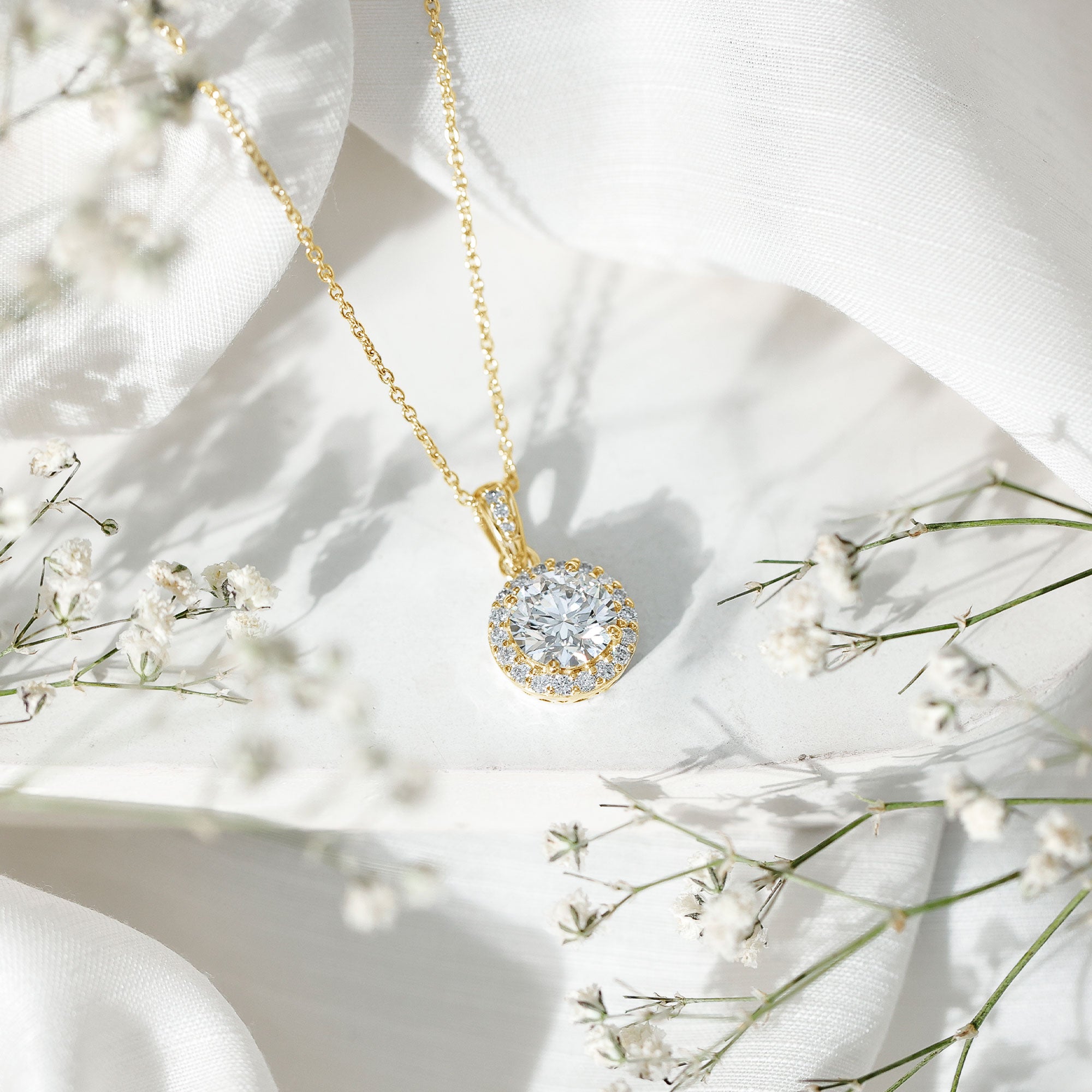 Round Moissanite Classic Halo Pendant Necklace D-VS1 - Rosec Jewels