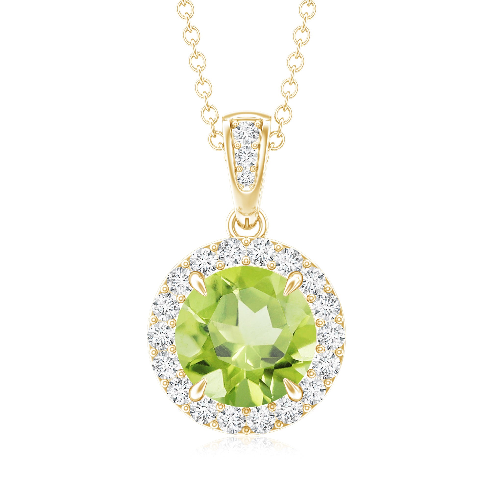 2 Carat Round Peridot and Diamond Halo Pendant Necklace AAA - Rosec Jewels