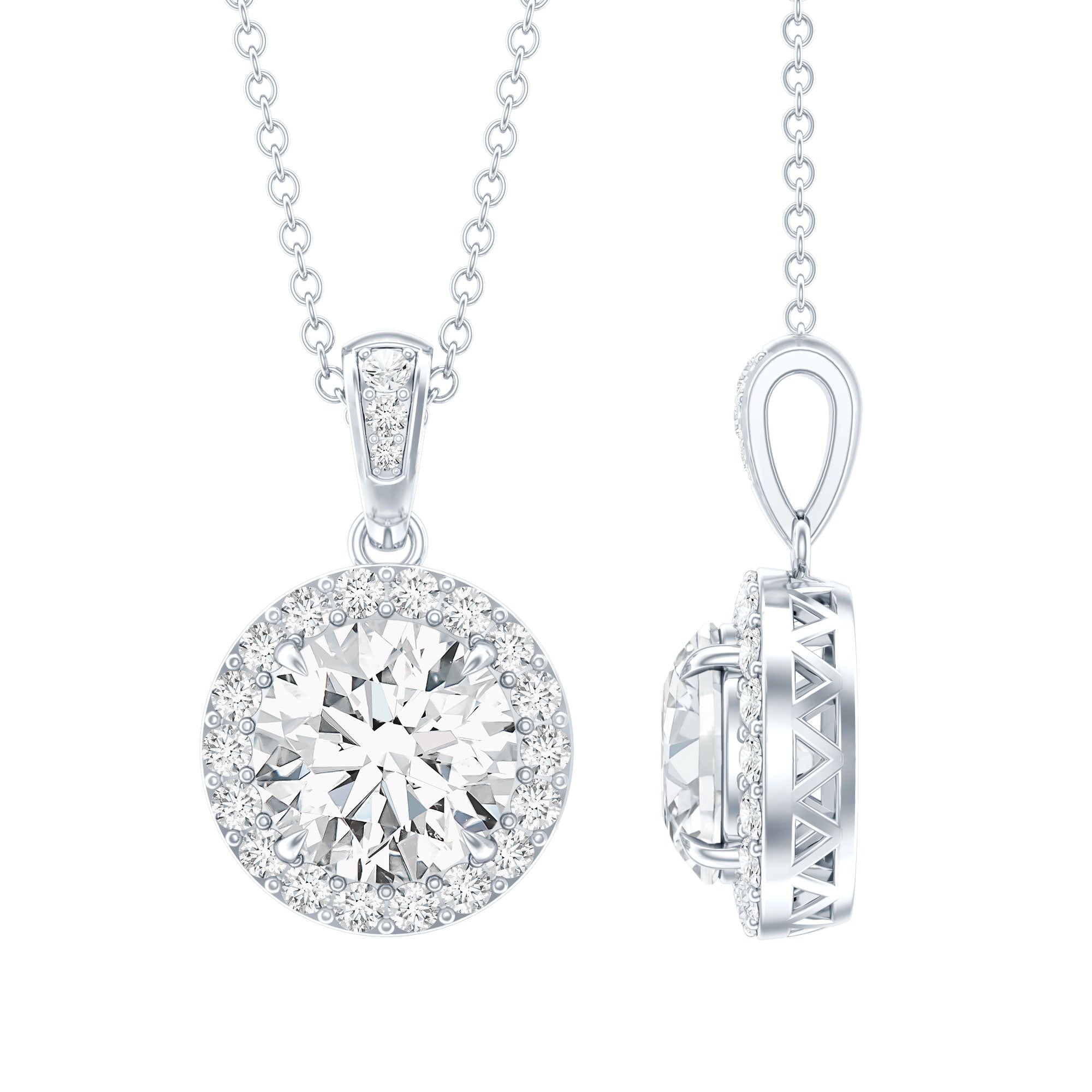 Round Cubic Zirconia Classic Halo Pendant AAAAA - Rosec Jewels
