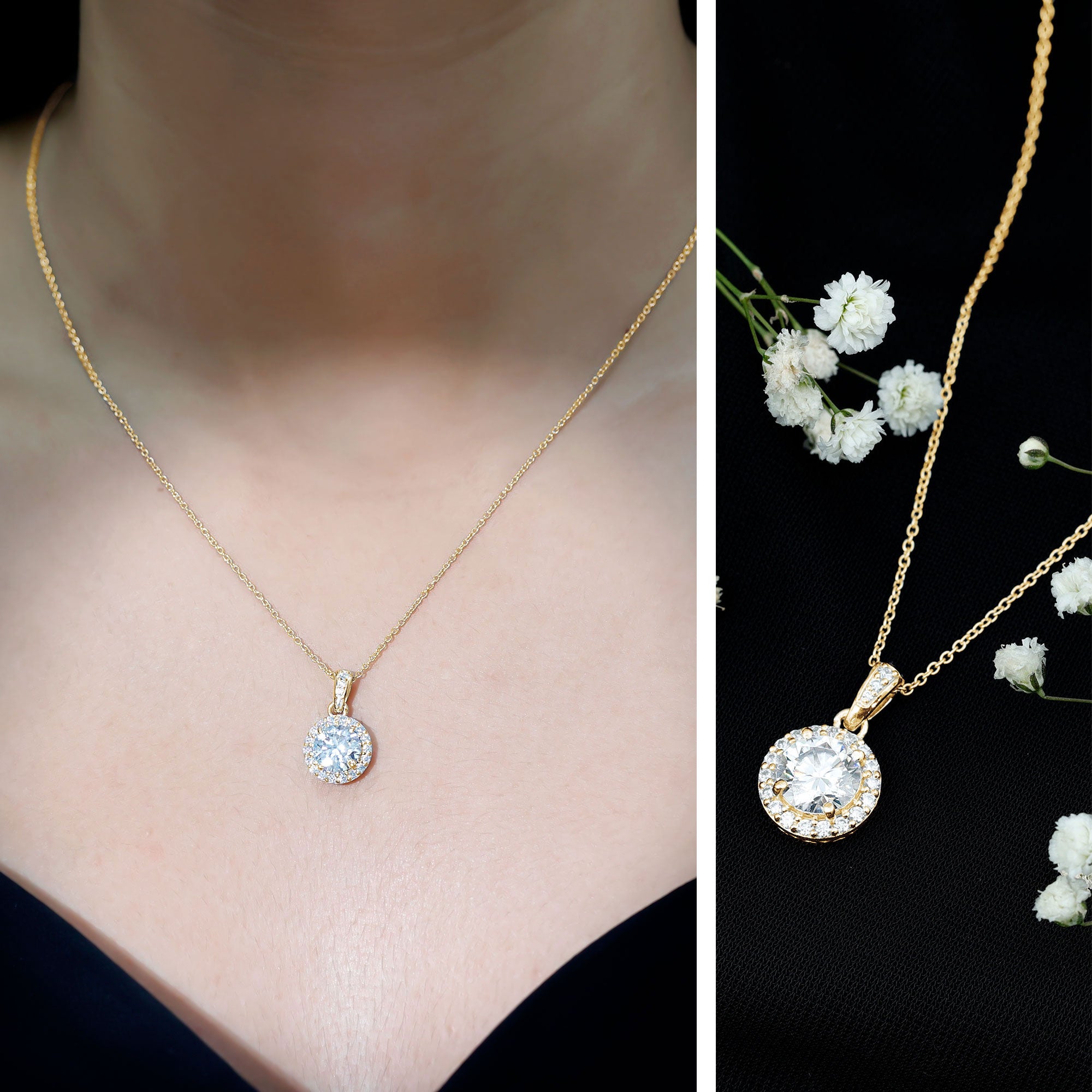 Round Cubic Zirconia Classic Halo Pendant AAAAA - Rosec Jewels