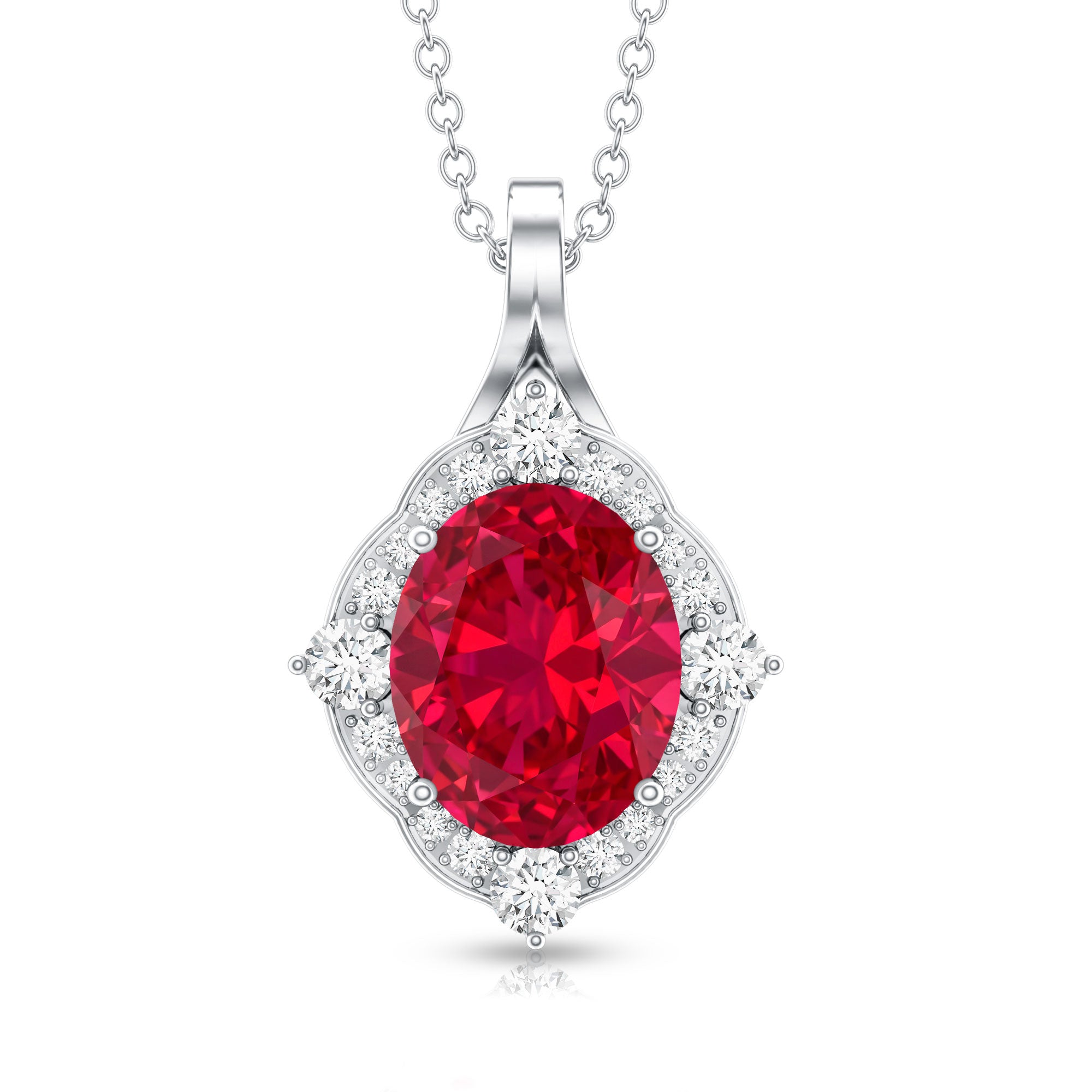 4 Carat Lab Grown Ruby Vintage Inspired Necklace with Diamond Halo AAAA - Rosec Jewels