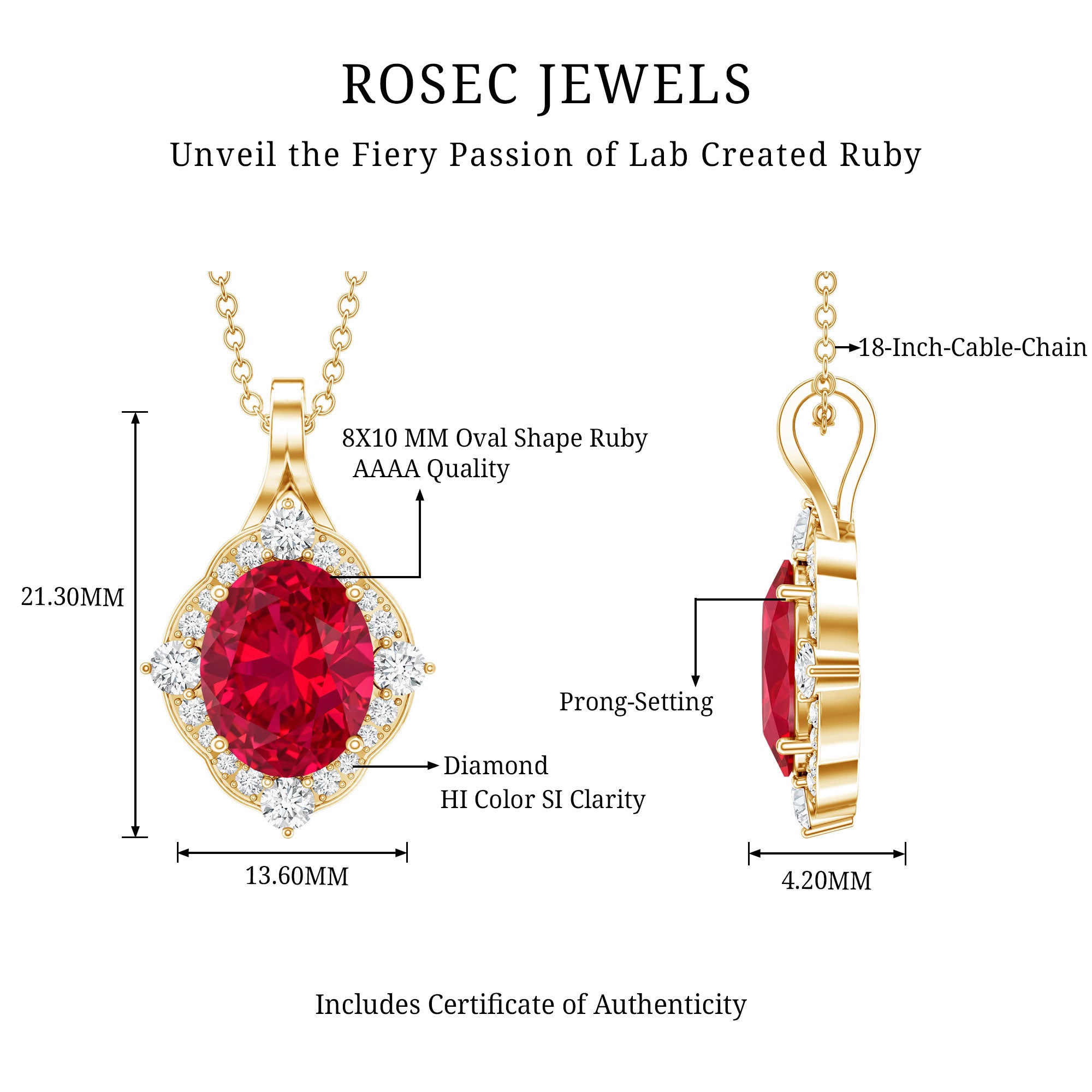 4 Carat Lab Grown Ruby Vintage Inspired Necklace with Diamond Halo AAAA - Rosec Jewels