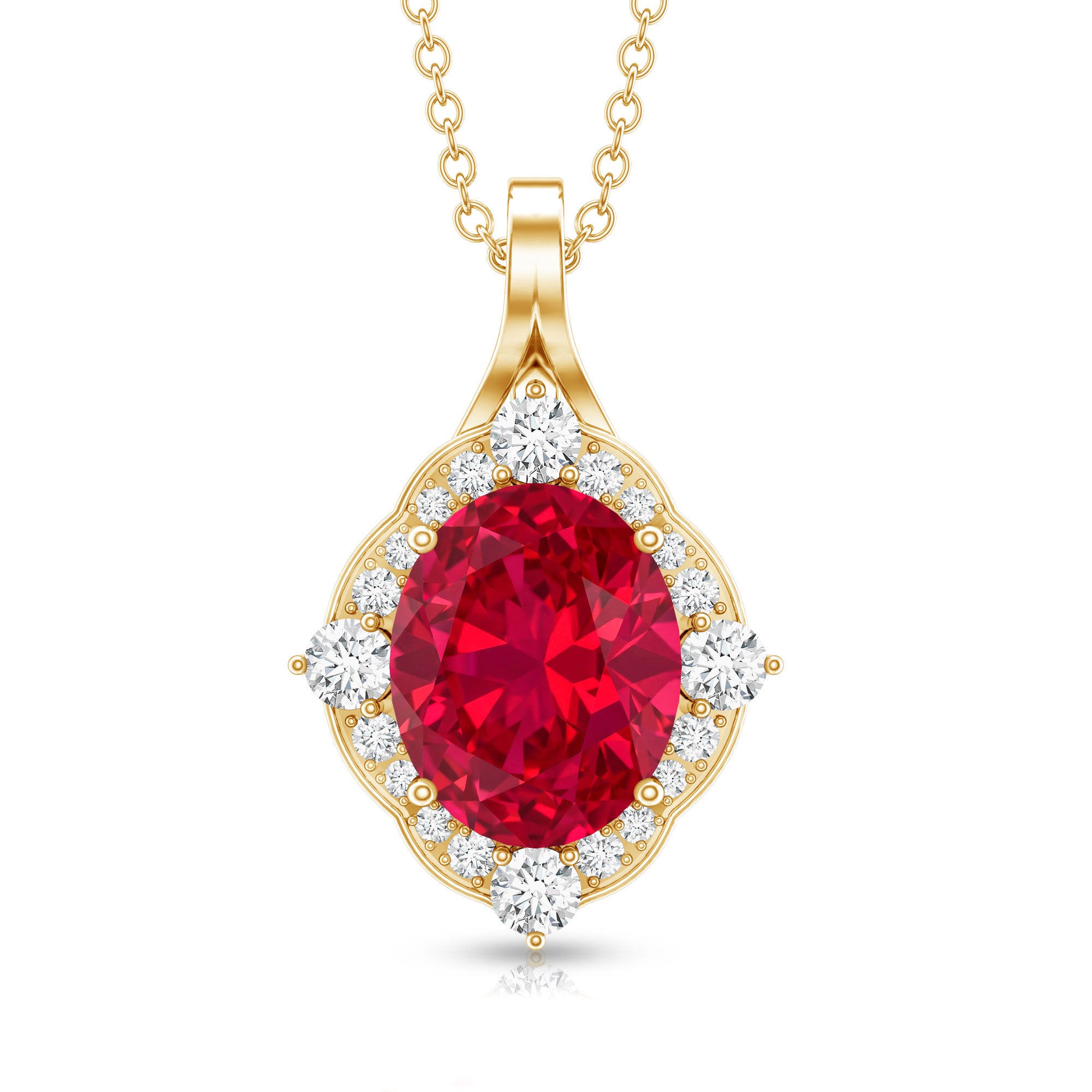 4 Carat Lab Grown Ruby Vintage Inspired Necklace with Diamond Halo AAAA - Rosec Jewels