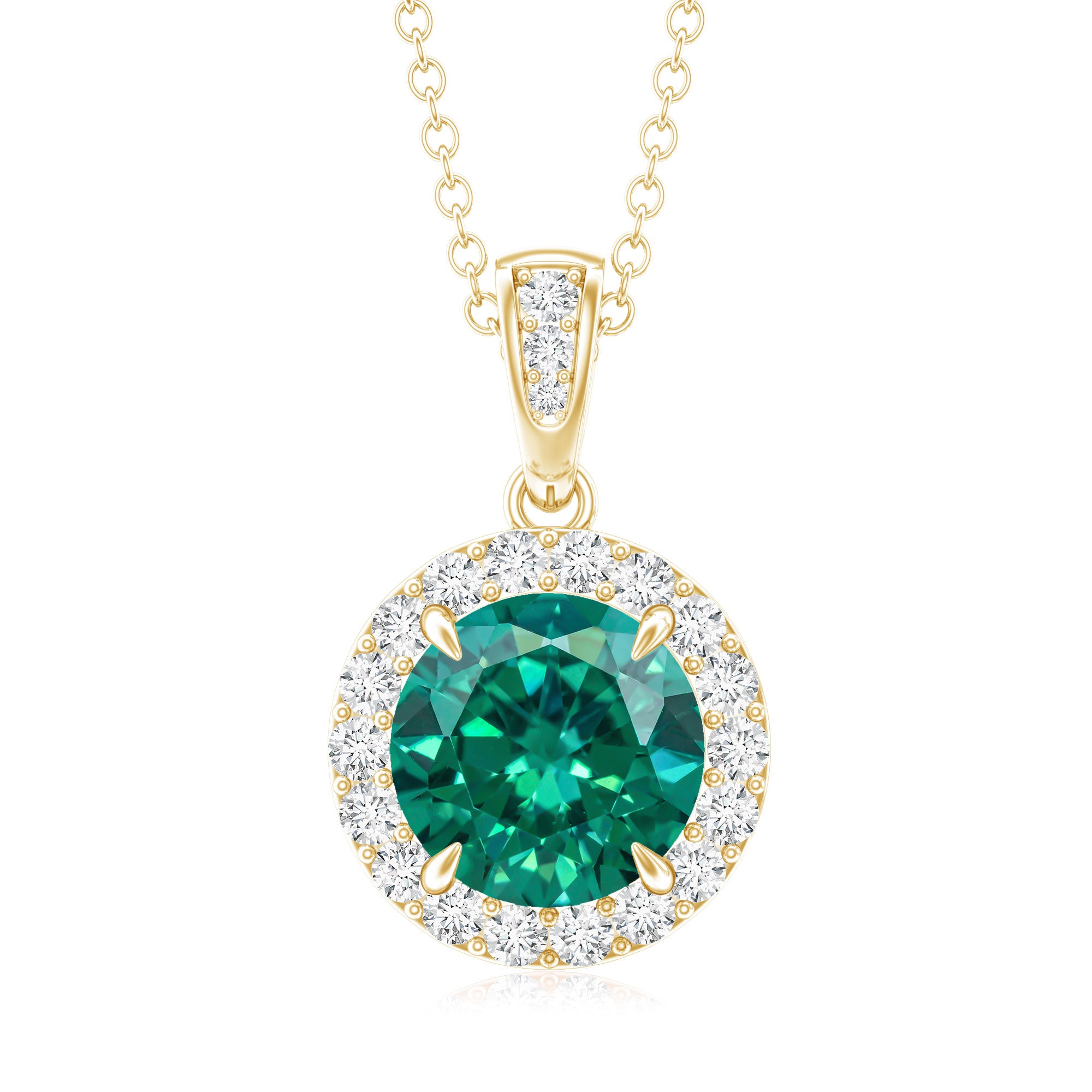 2 Carat Round Cut Lab Grown Emerald and Diamond Halo Necklace AAAA - Rosec Jewels