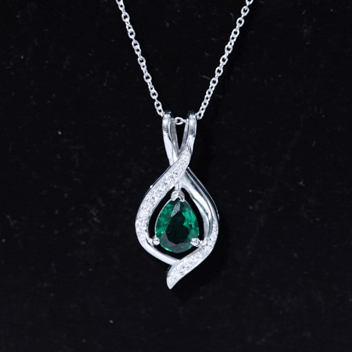 1 Carat Pear Cut Lab Created Emerald Teardrop Pendant with Diamond AAAA - Rosec Jewels