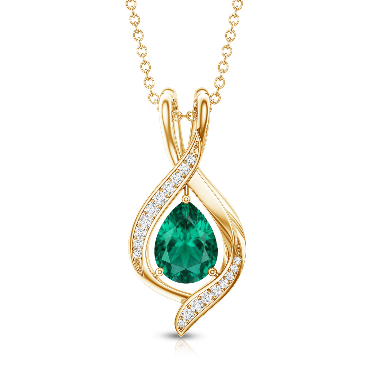 1 Carat Pear Cut Lab Created Emerald Teardrop Pendant with Diamond AAAA - Rosec Jewels