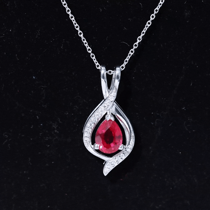 1 Carat Lab Created Ruby Teardrop Pendant with Moissanite AAAA - Rosec Jewels