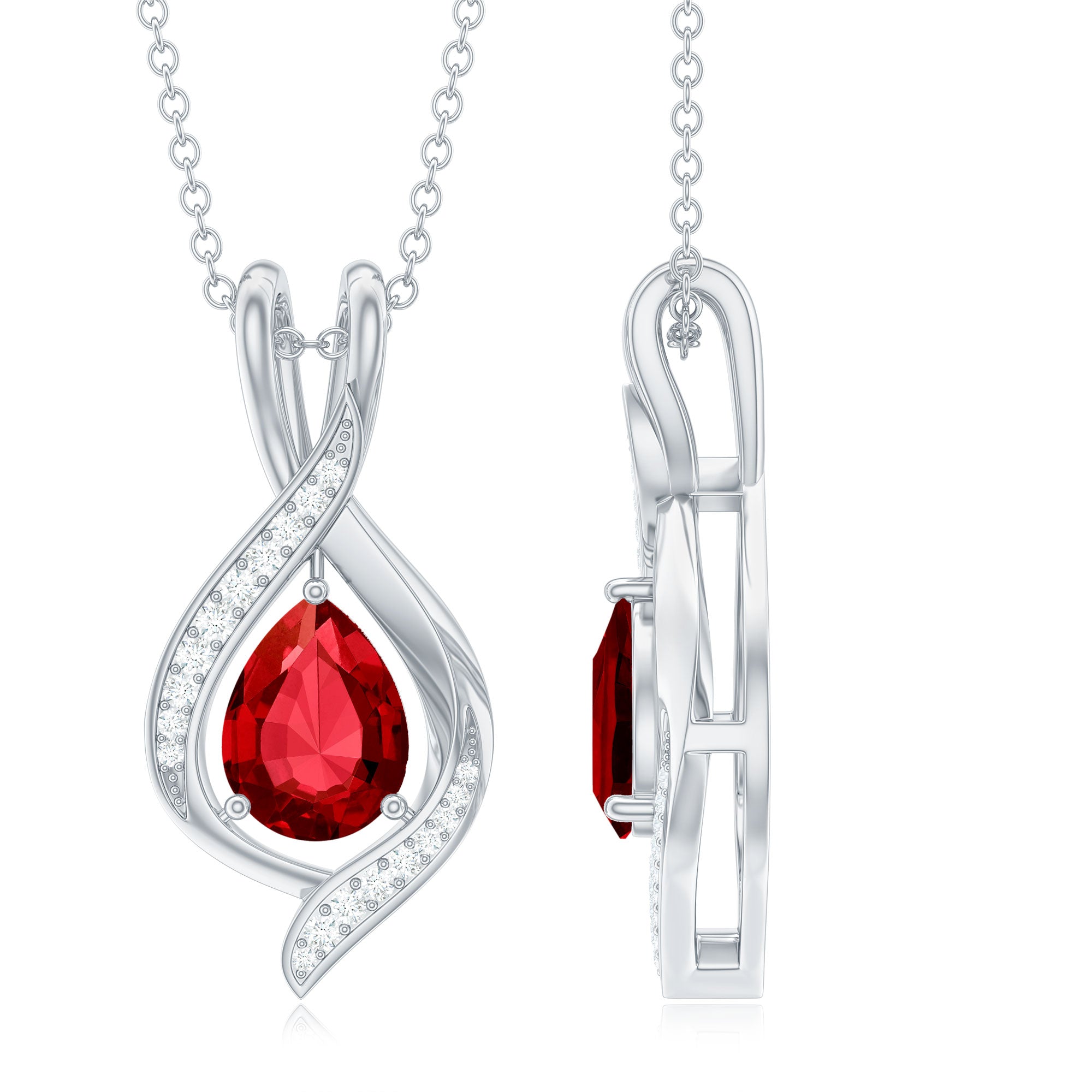1 Carat Lab Created Ruby Teardrop Pendant with Moissanite AAAA - Rosec Jewels