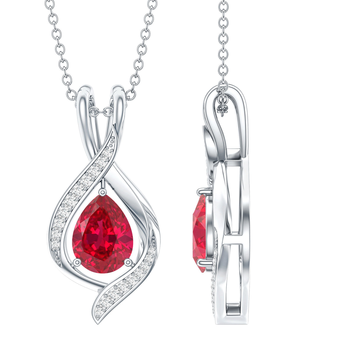 1 Carat Lab Created Ruby Teardrop Pendant with Moissanite AAAA - Rosec Jewels
