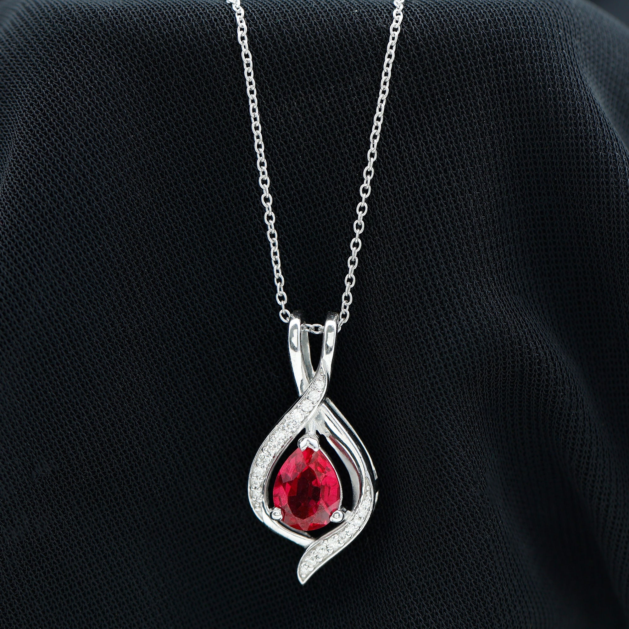 1 Carat Lab Created Ruby Teardrop Pendant with Moissanite AAAA - Rosec Jewels