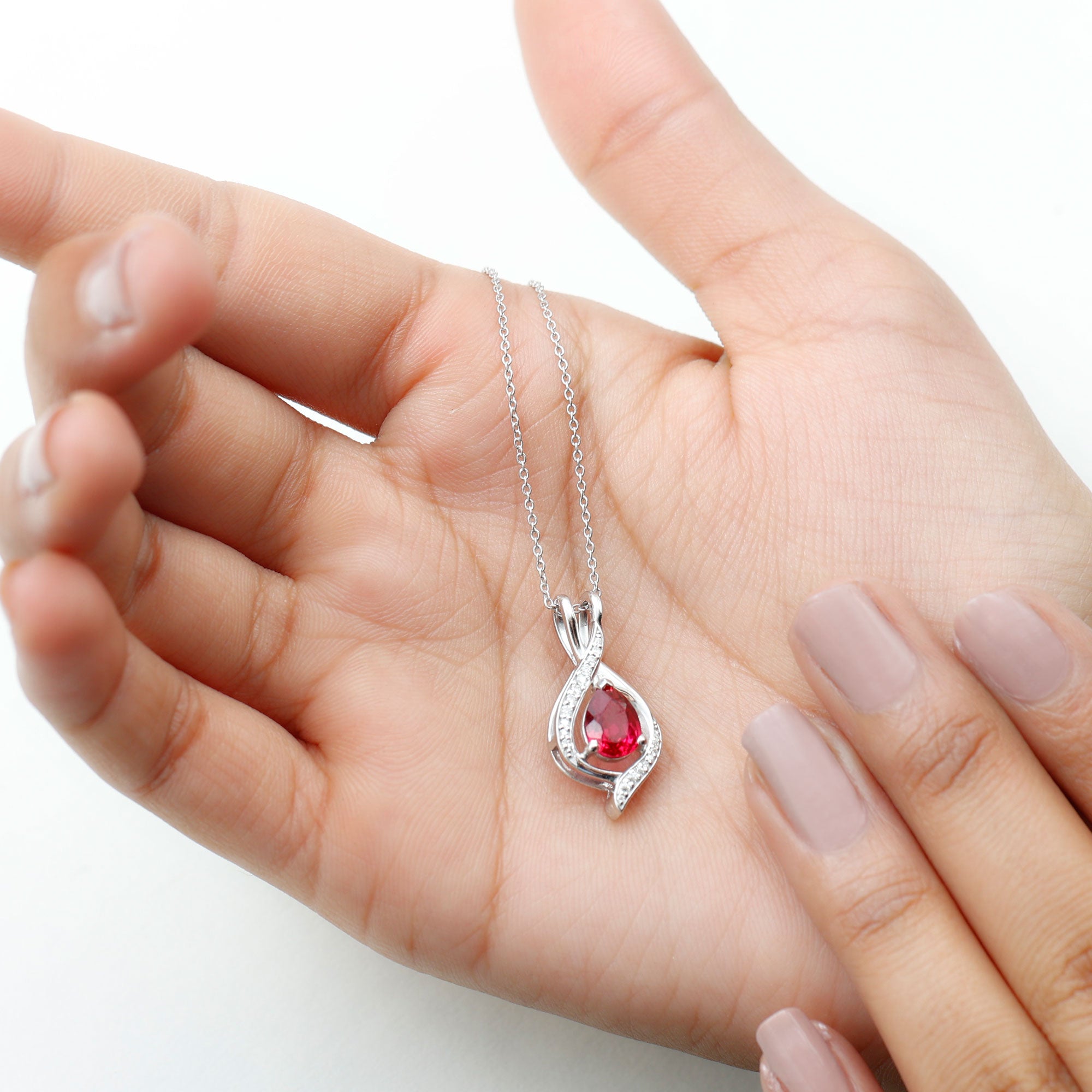 1 Carat Lab Created Ruby Teardrop Pendant with Moissanite AAAA - Rosec Jewels