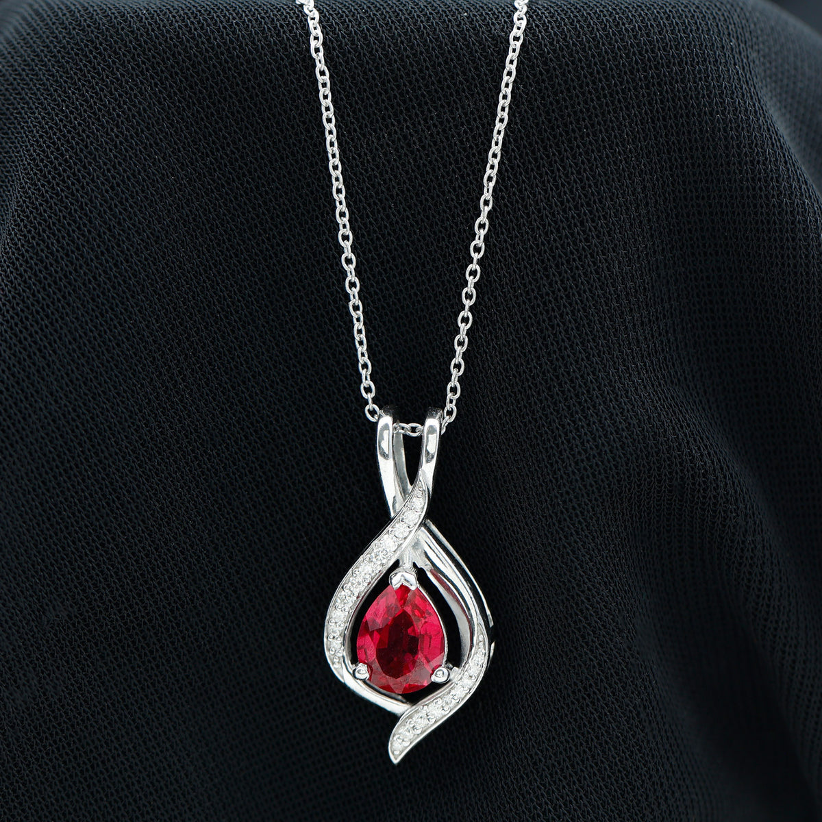 1 Carat Lab Created Ruby Teardrop Pendant with Moissanite AAAA - Rosec Jewels