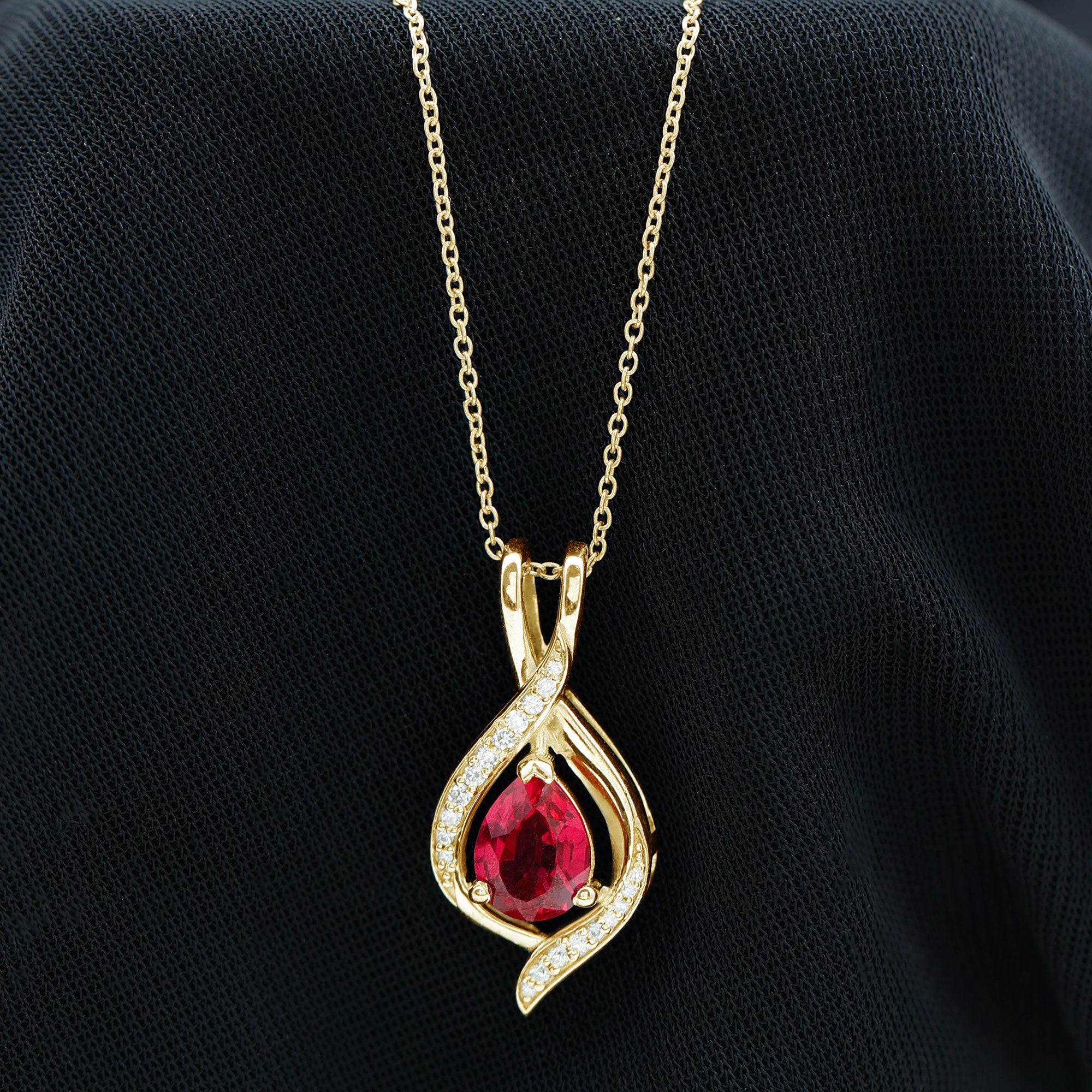 1 Carat Lab Created Ruby Teardrop Pendant with Moissanite AAAA - Rosec Jewels