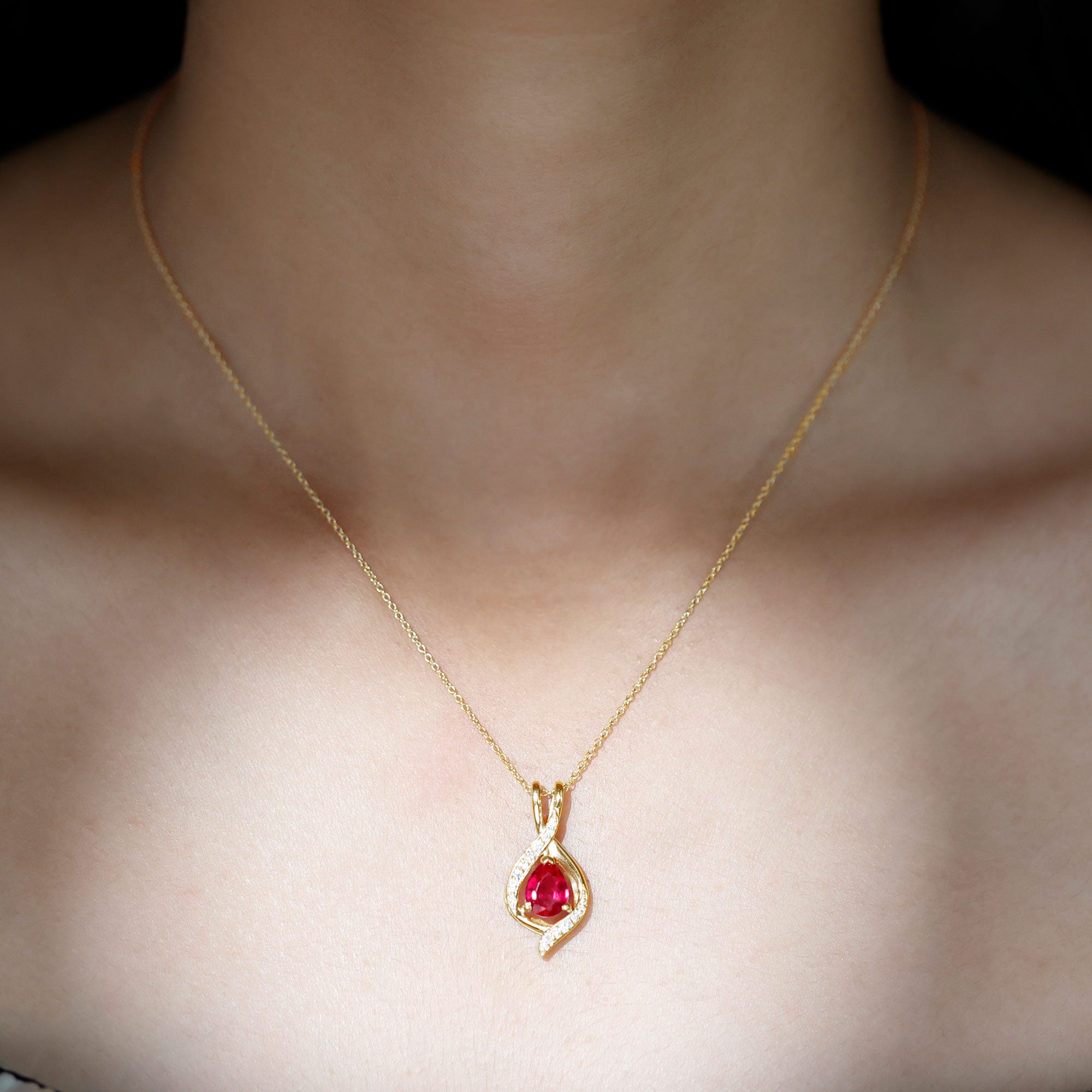 1 Carat Lab Created Ruby Teardrop Pendant with Moissanite AAAA - Rosec Jewels