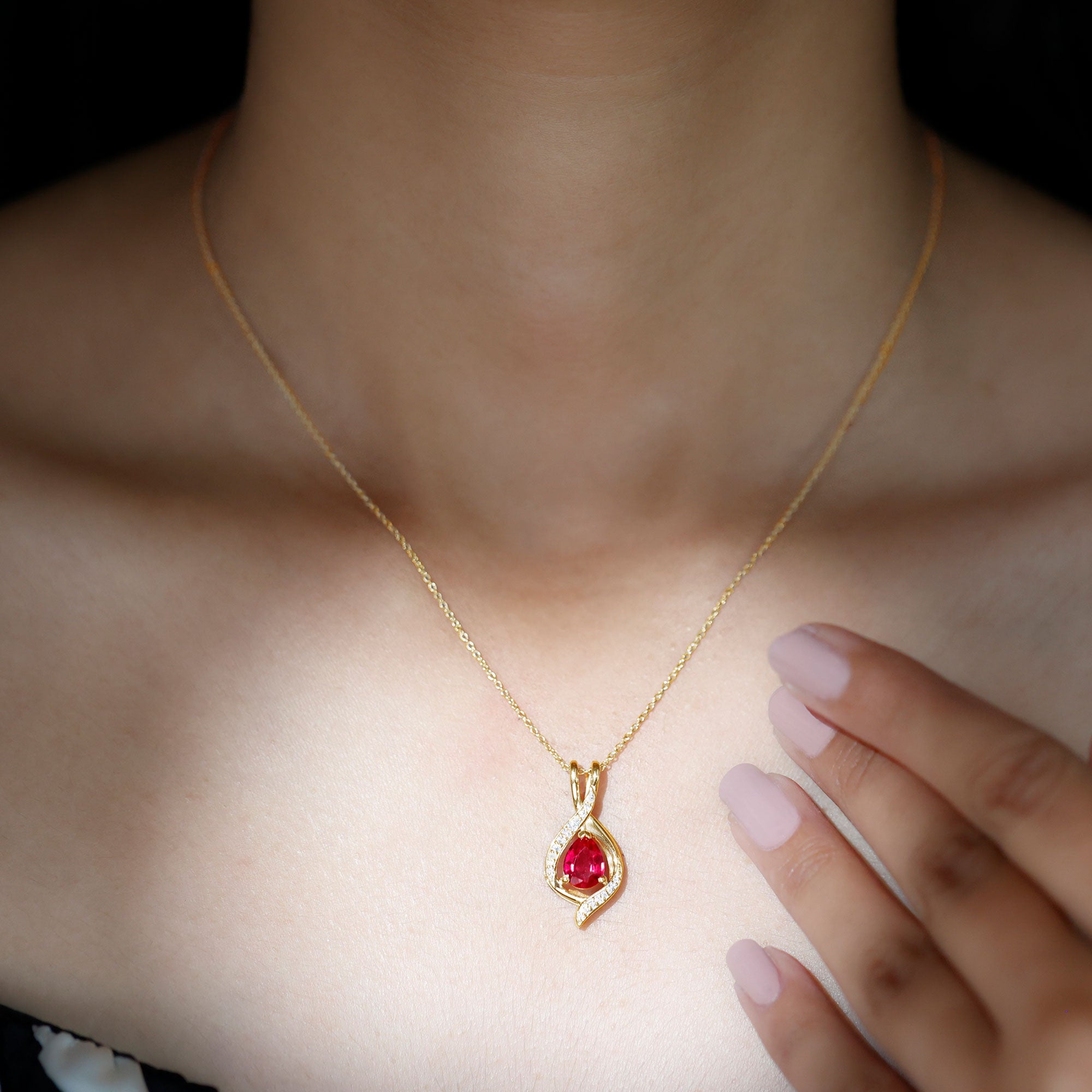 1 Carat Lab Created Ruby Teardrop Pendant with Moissanite AAAA - Rosec Jewels