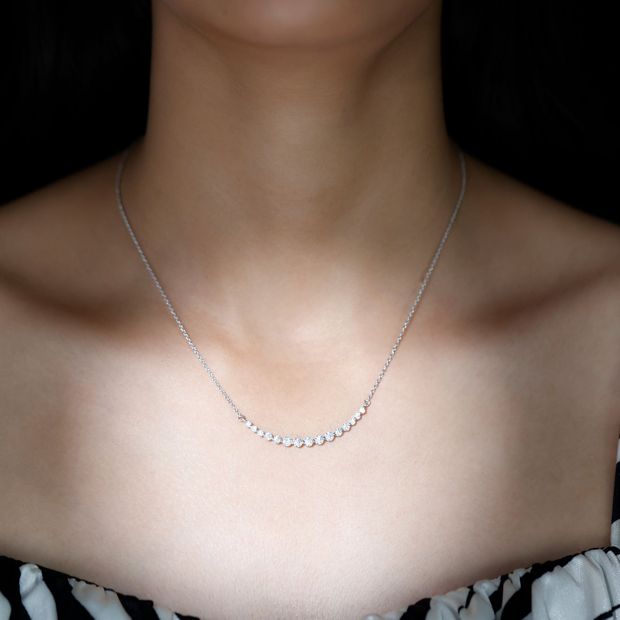 Moissanite Curved Bar Necklace for Women D-VS1 - Rosec Jewels
