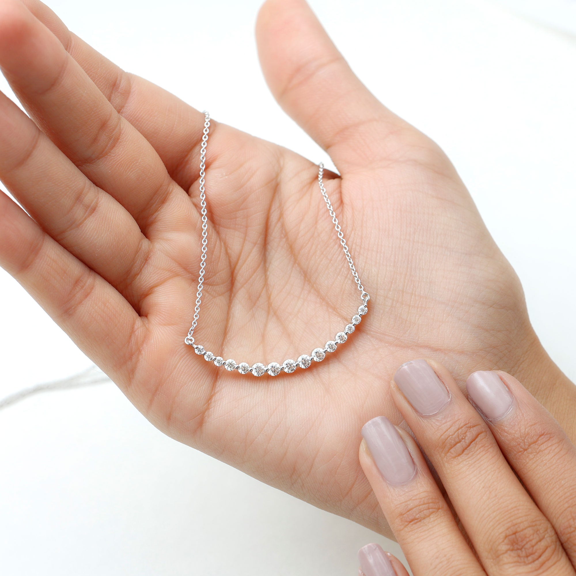 Moissanite Curved Bar Necklace for Women D-VS1 - Rosec Jewels