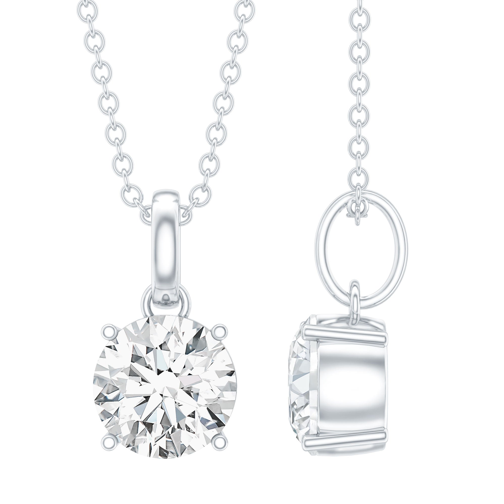 1.36 Carat Round Moissanite Solitaire Pendant Necklace in Prong Setting D-VS1 - Rosec Jewels