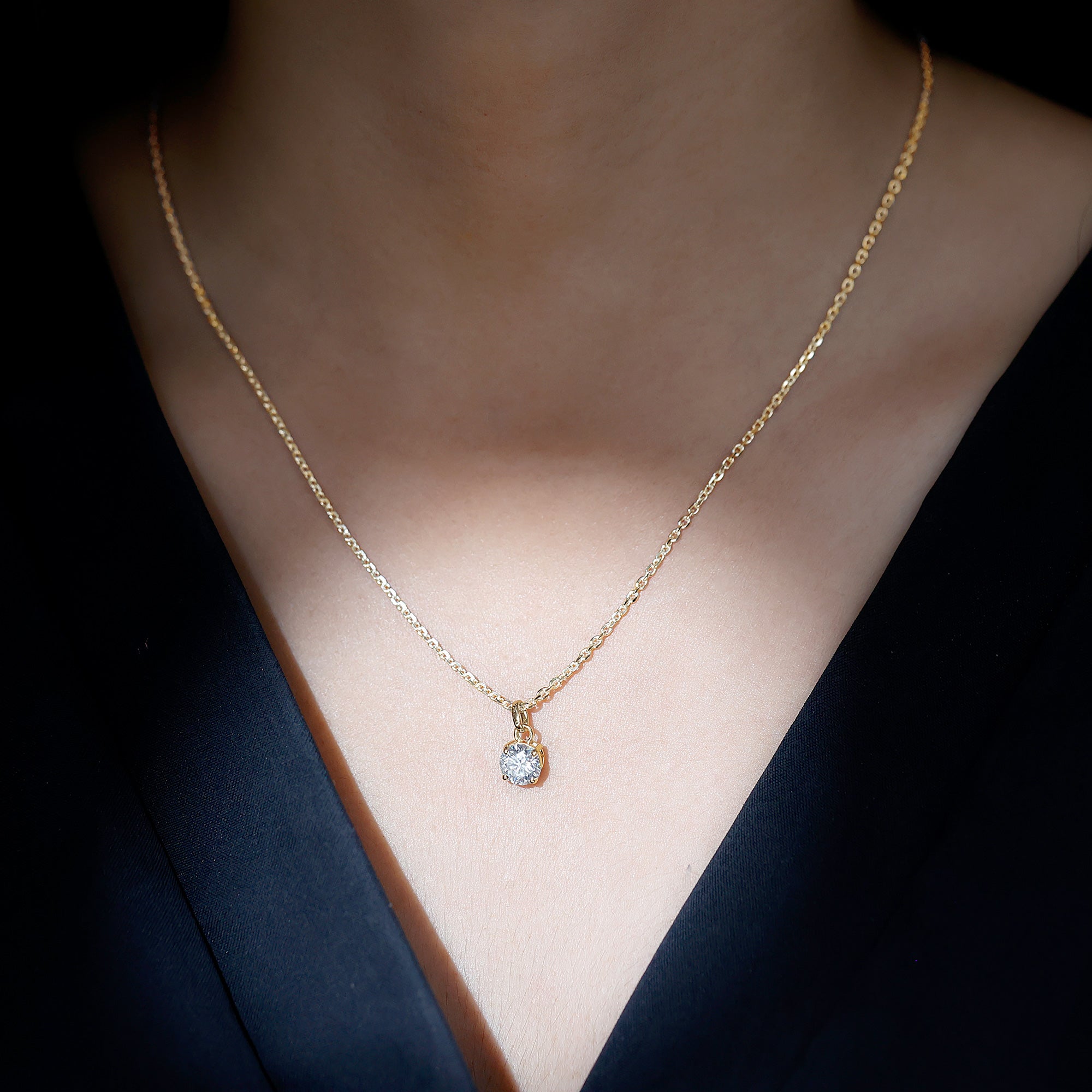 1.36 Carat Round Moissanite Solitaire Pendant Necklace in Prong Setting D-VS1 - Rosec Jewels