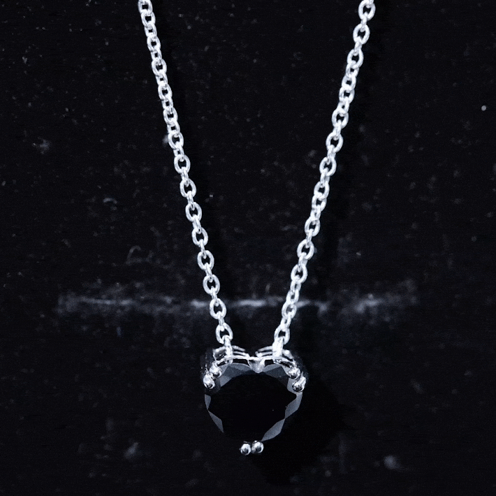 8MM Heart Shape Black Spinel Solitaire Necklace in Double Prong Setting AAA - Rosec Jewels