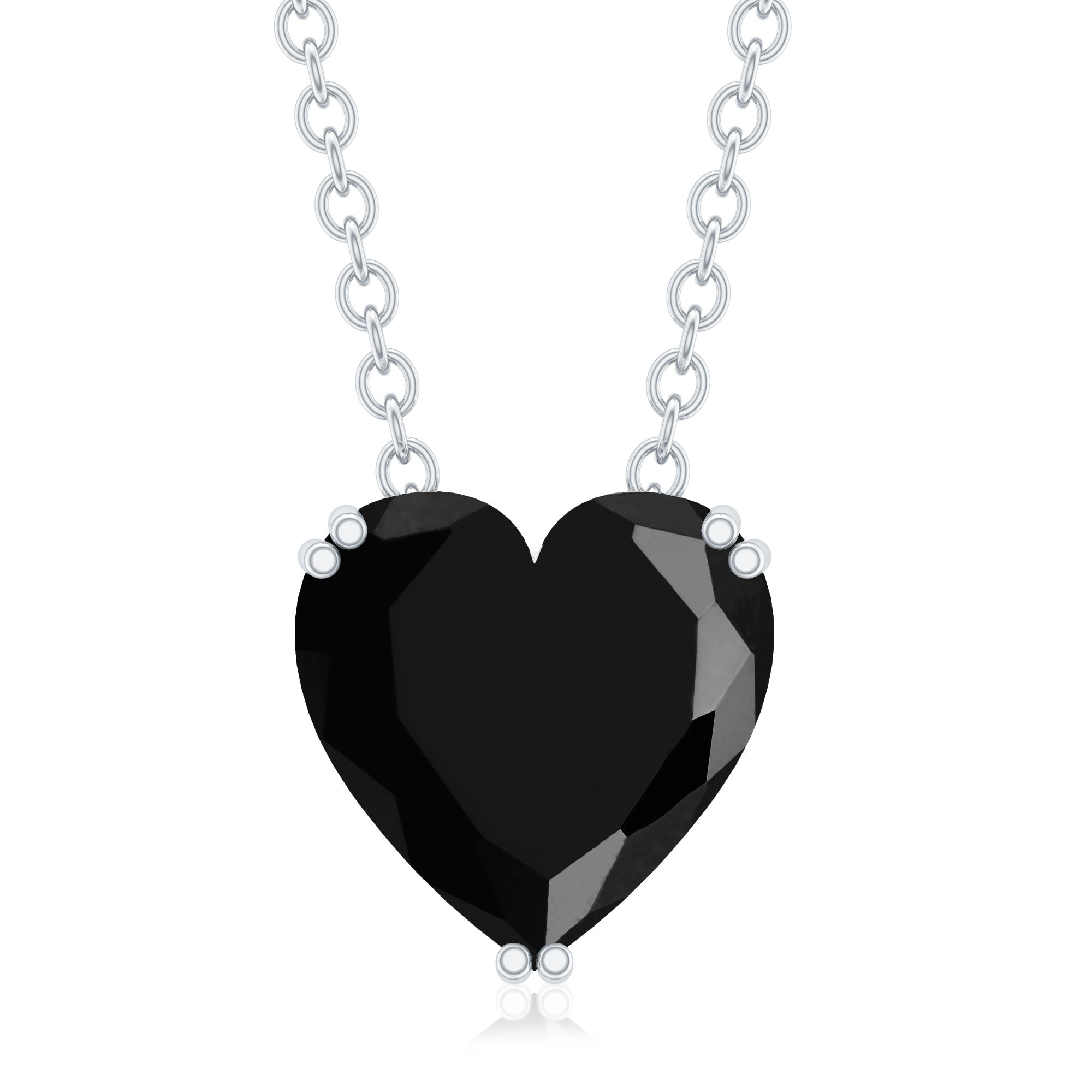8MM Heart Shape Black Spinel Solitaire Necklace in Double Prong Setting AAA - Rosec Jewels