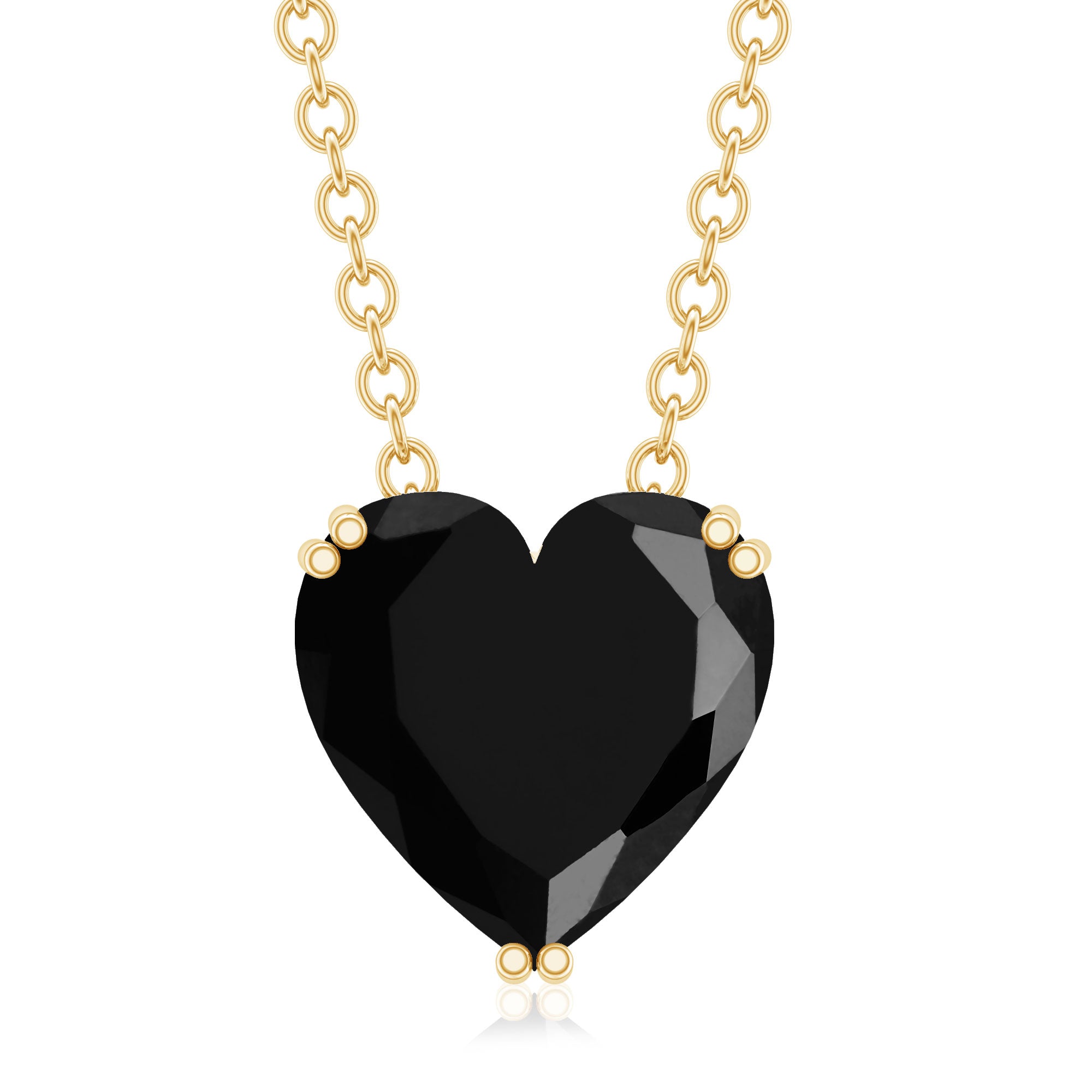 8MM Heart Shape Black Spinel Solitaire Necklace in Double Prong Setting AAA - Rosec Jewels