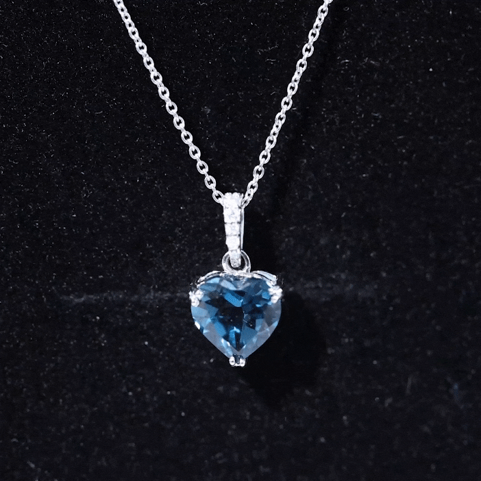 Certified London Blue Topaz 8MM Heart Necklace with Diamond AAA - Rosec Jewels