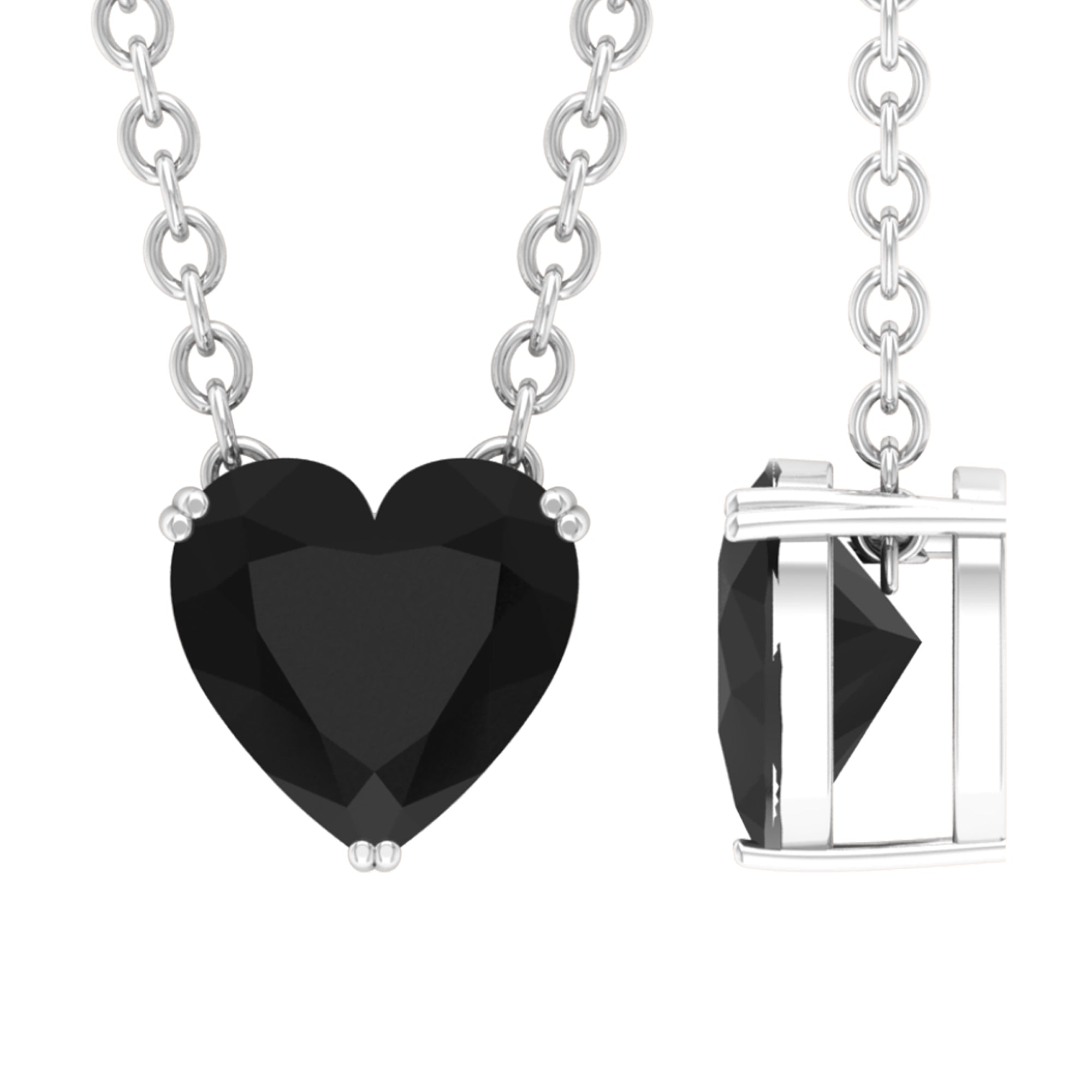 Heart Shape Black Onyx Solitaire Pendant Necklace