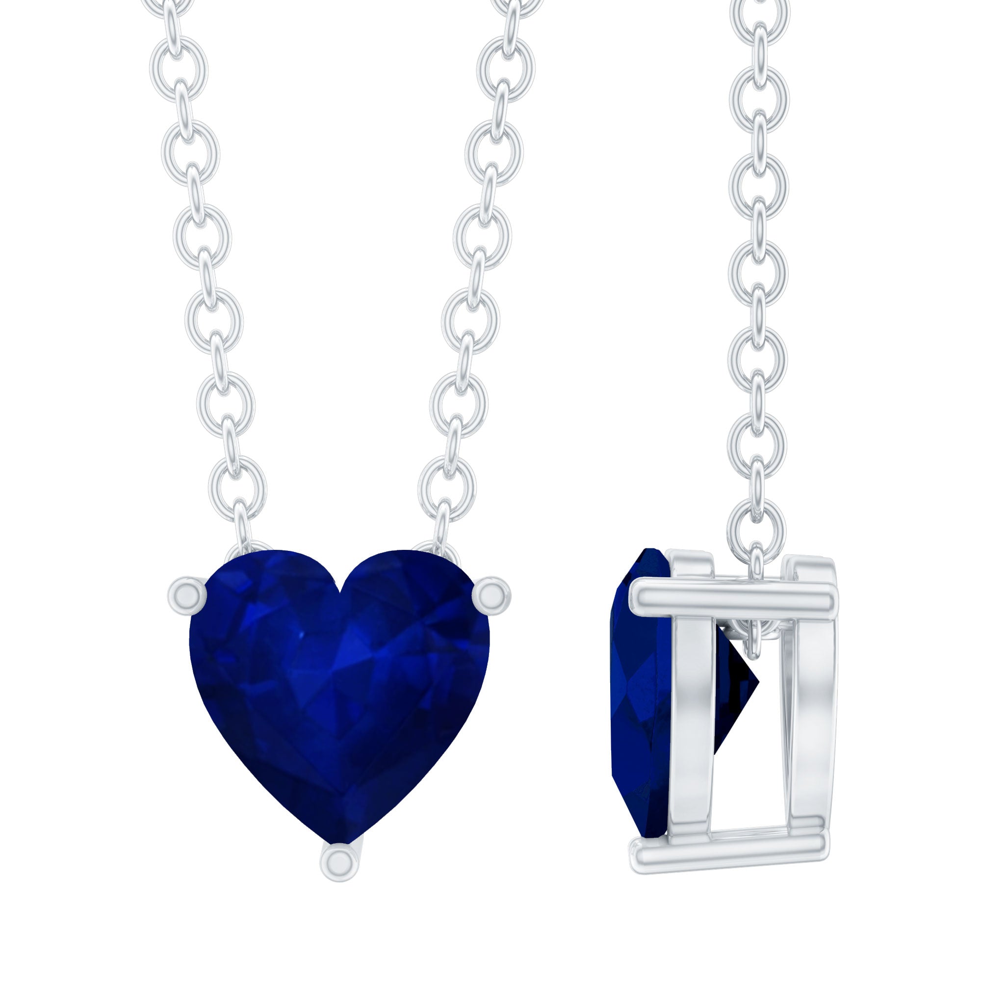 Collier avec pendentif solitaire en saphir bleu en forme de cœur 3/4 CT pour femme