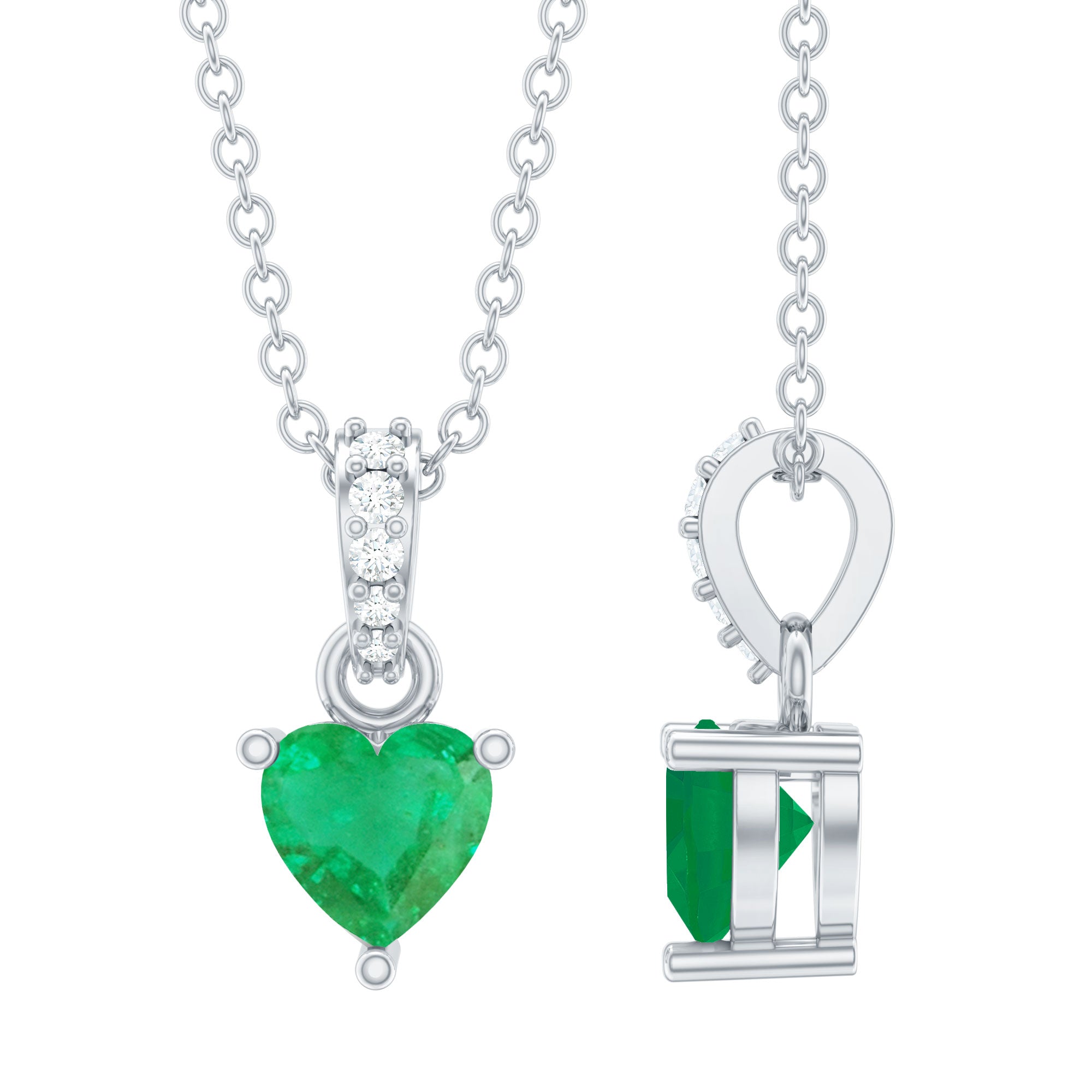 Heart Shape Emerald Promise Necklace with Diamond Accent Bail AAA - Rosec Jewels