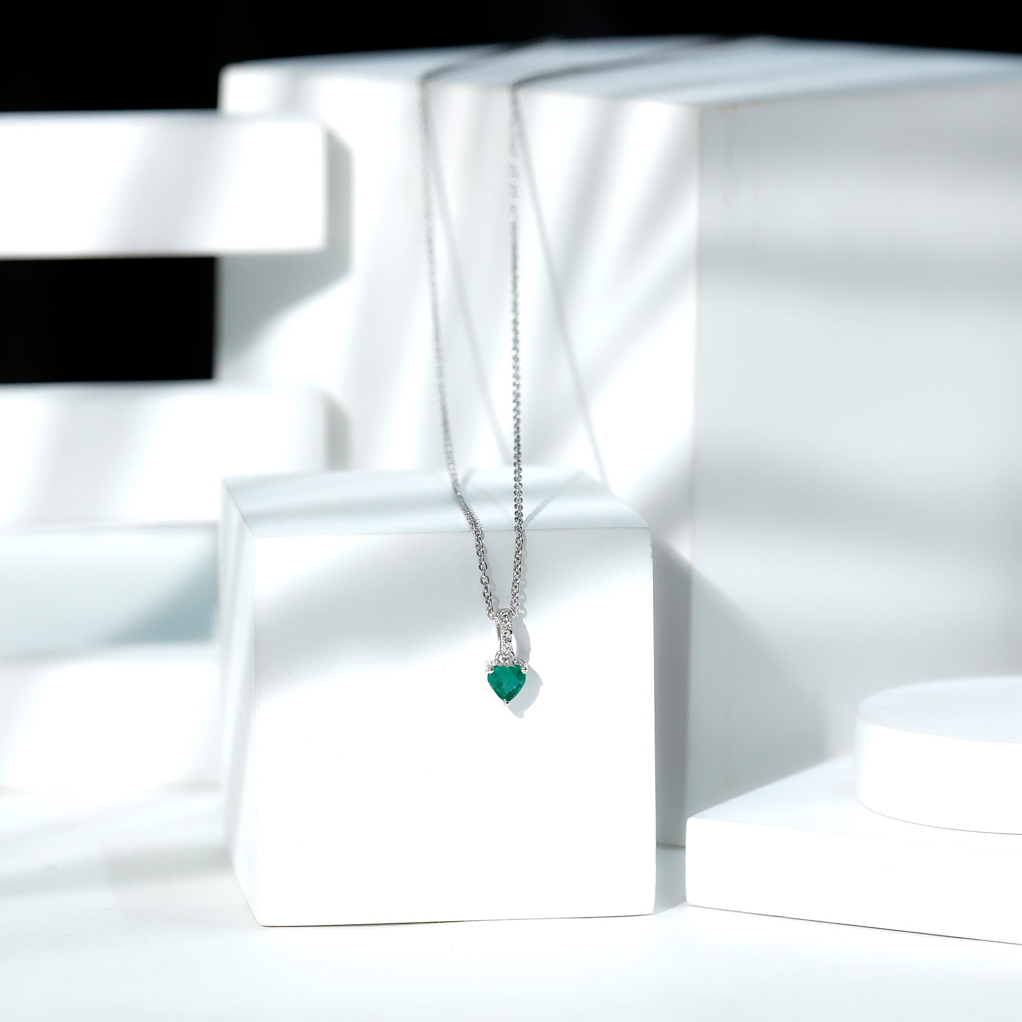 Heart Shape Emerald Promise Necklace with Diamond Accent Bail AAA - Rosec Jewels