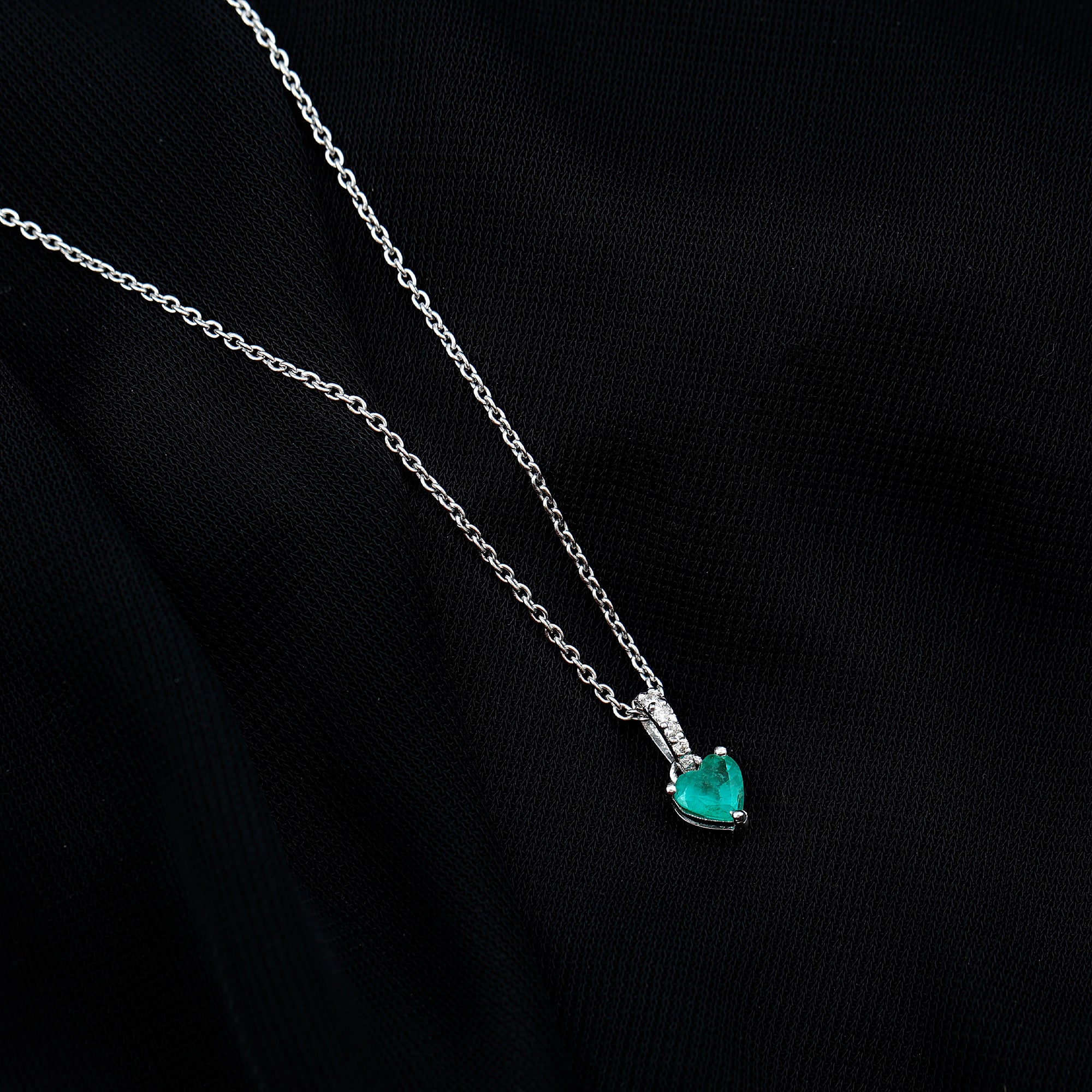 Heart Shape Emerald Promise Necklace with Diamond Accent Bail AAA - Rosec Jewels