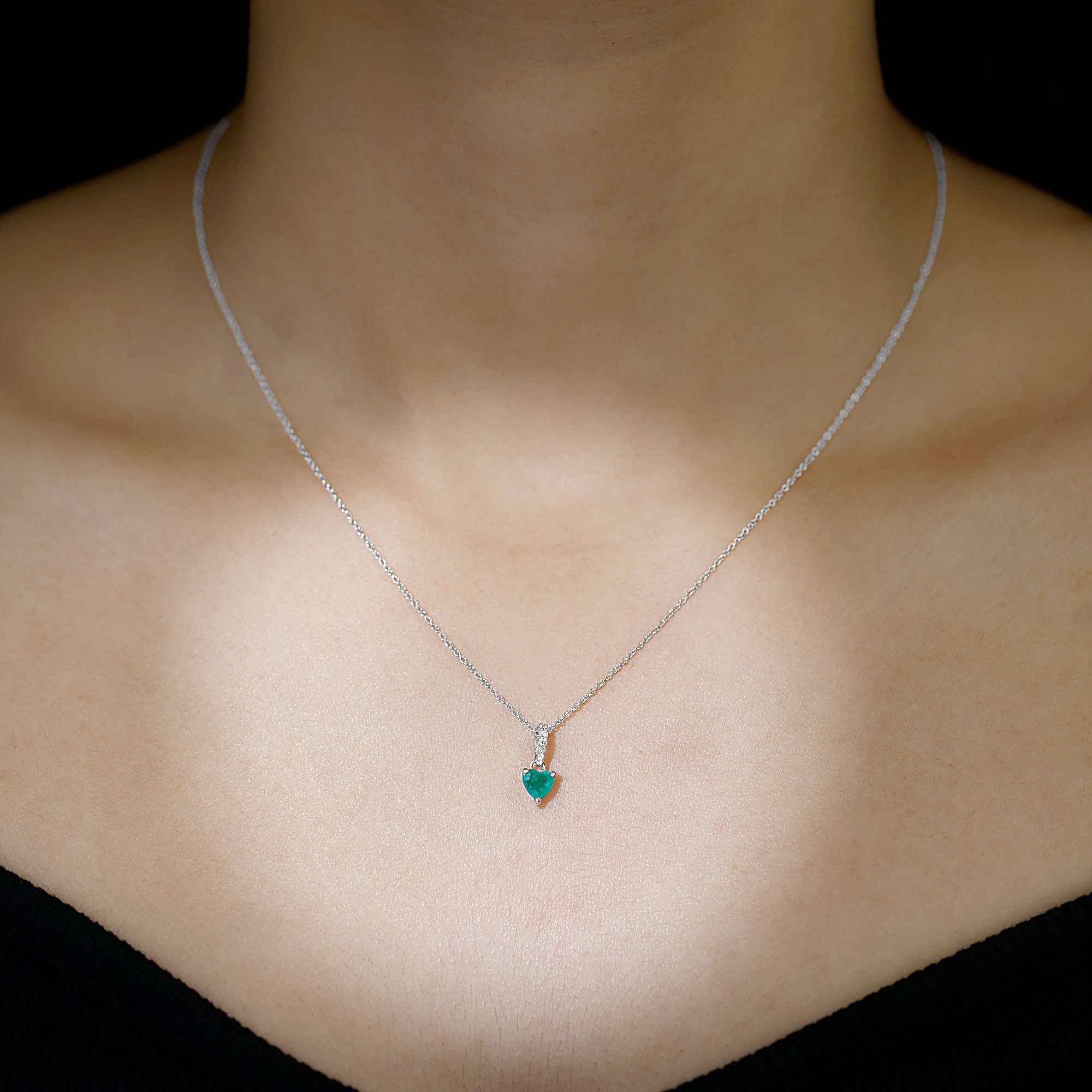 Heart Shape Emerald Promise Necklace with Diamond Accent Bail AAA - Rosec Jewels