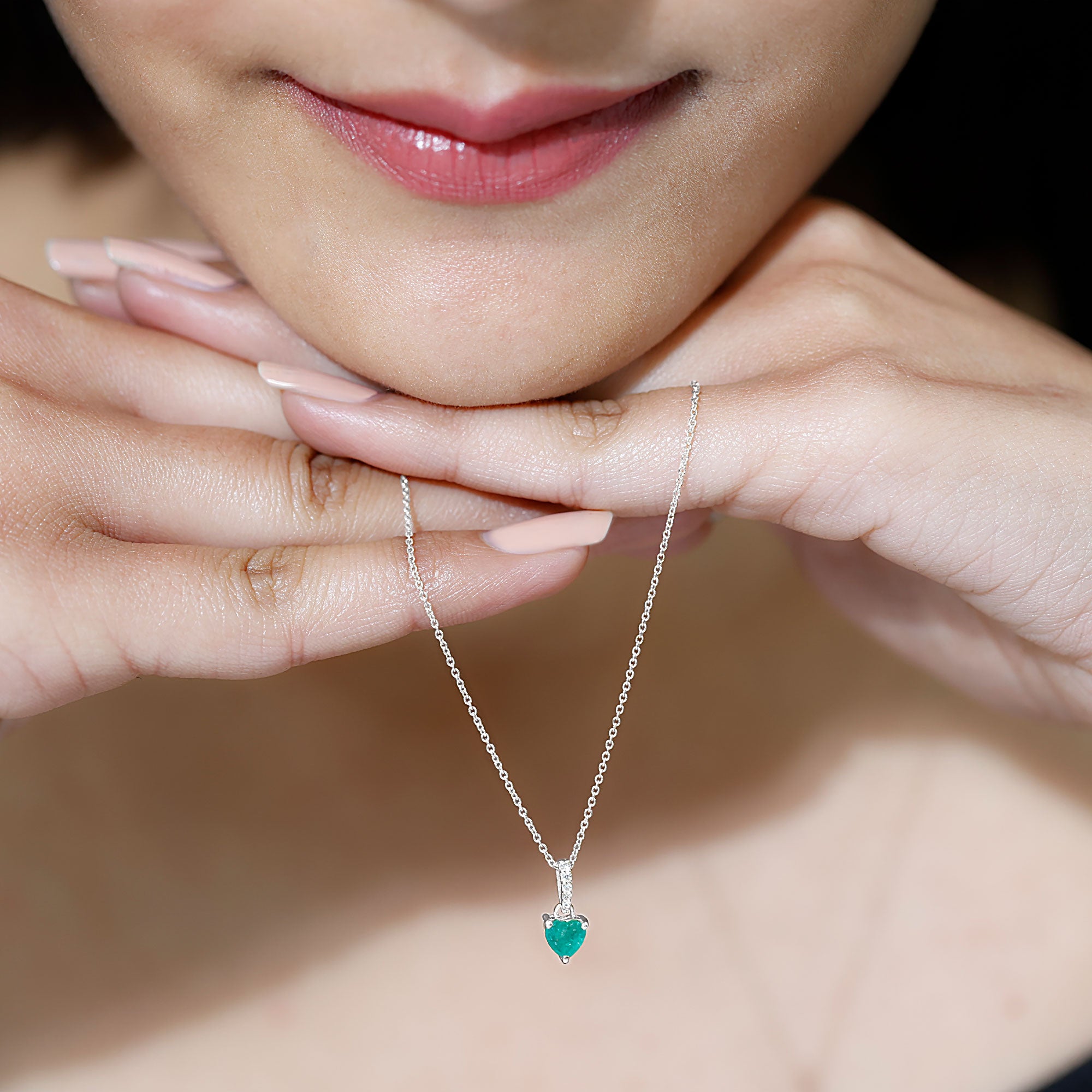 Heart Shape Emerald Promise Necklace with Diamond Accent Bail AAA - Rosec Jewels