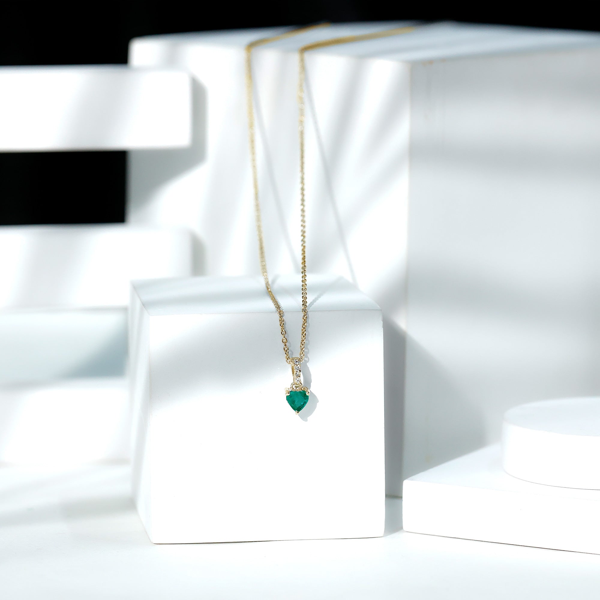 Heart Shape Emerald Promise Necklace with Diamond Accent Bail AAA - Rosec Jewels