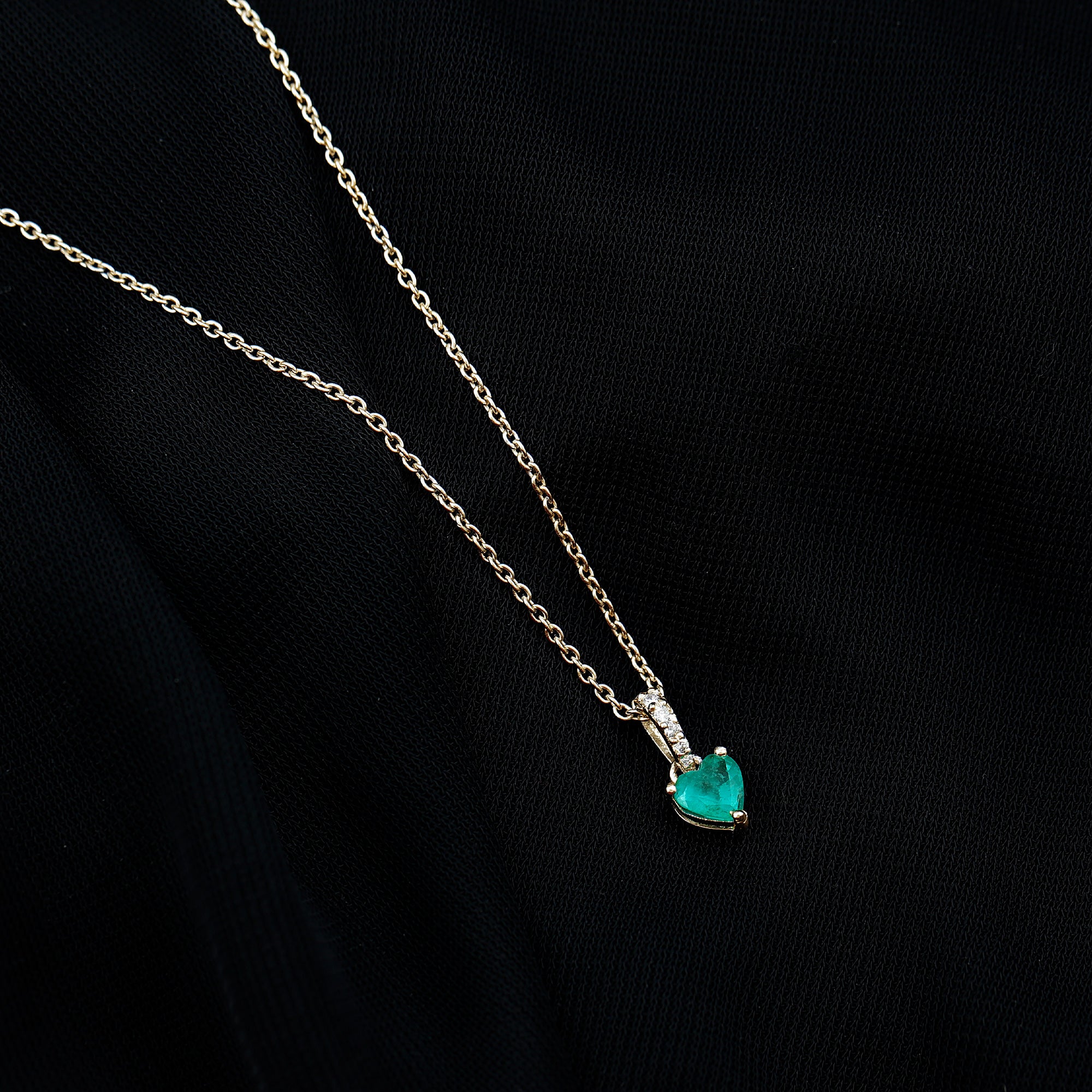 Heart Shape Emerald Promise Necklace with Diamond Accent Bail AAA - Rosec Jewels