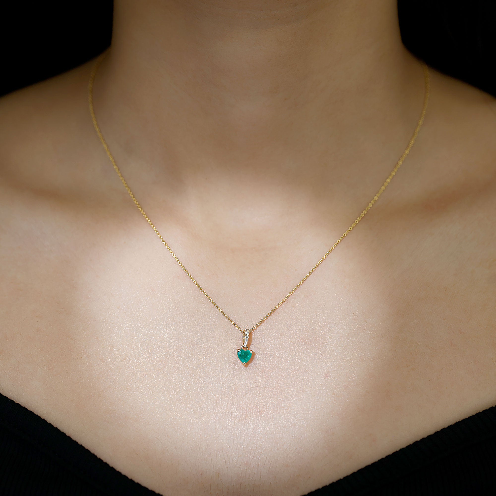 Heart Shape Emerald Promise Necklace with Diamond Accent Bail AAA - Rosec Jewels