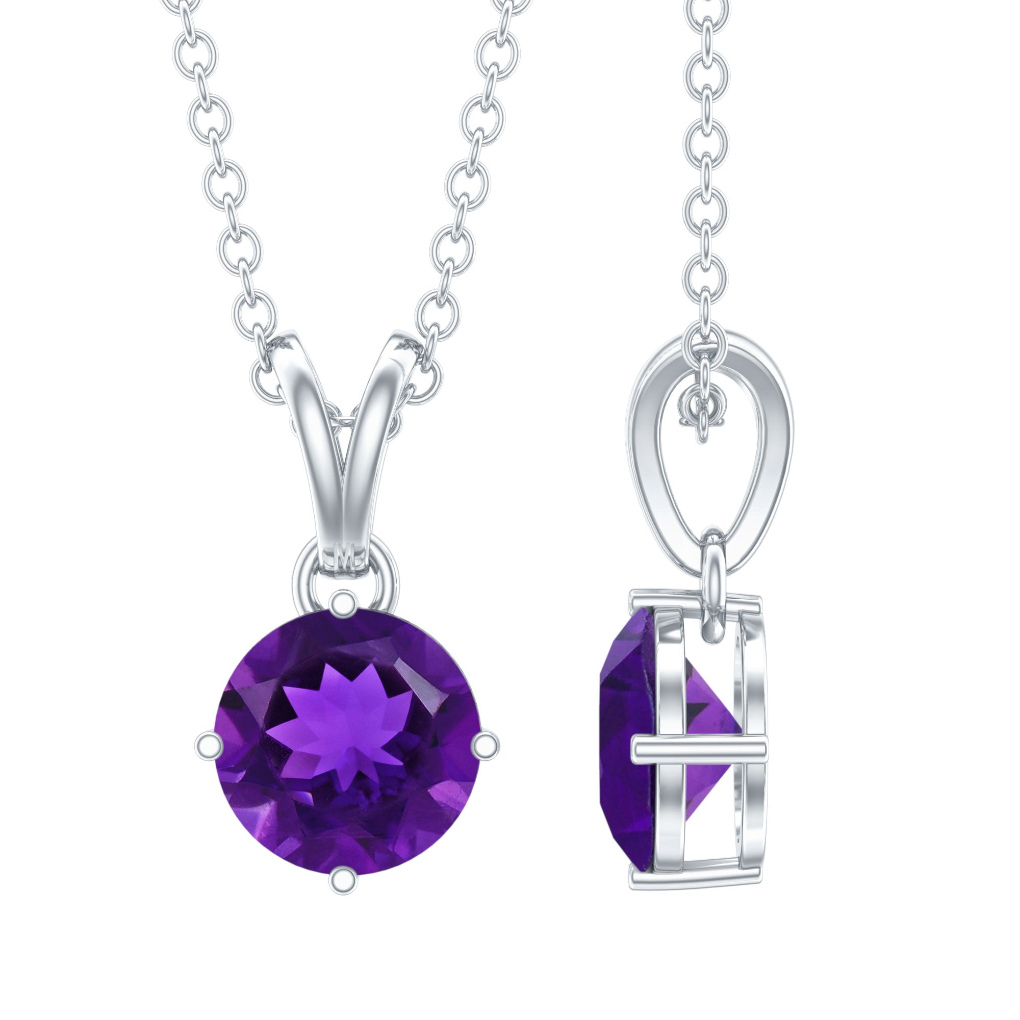 1/2 CT Round Amethyst Solitaire Pendant with Rabbit Ear Bail