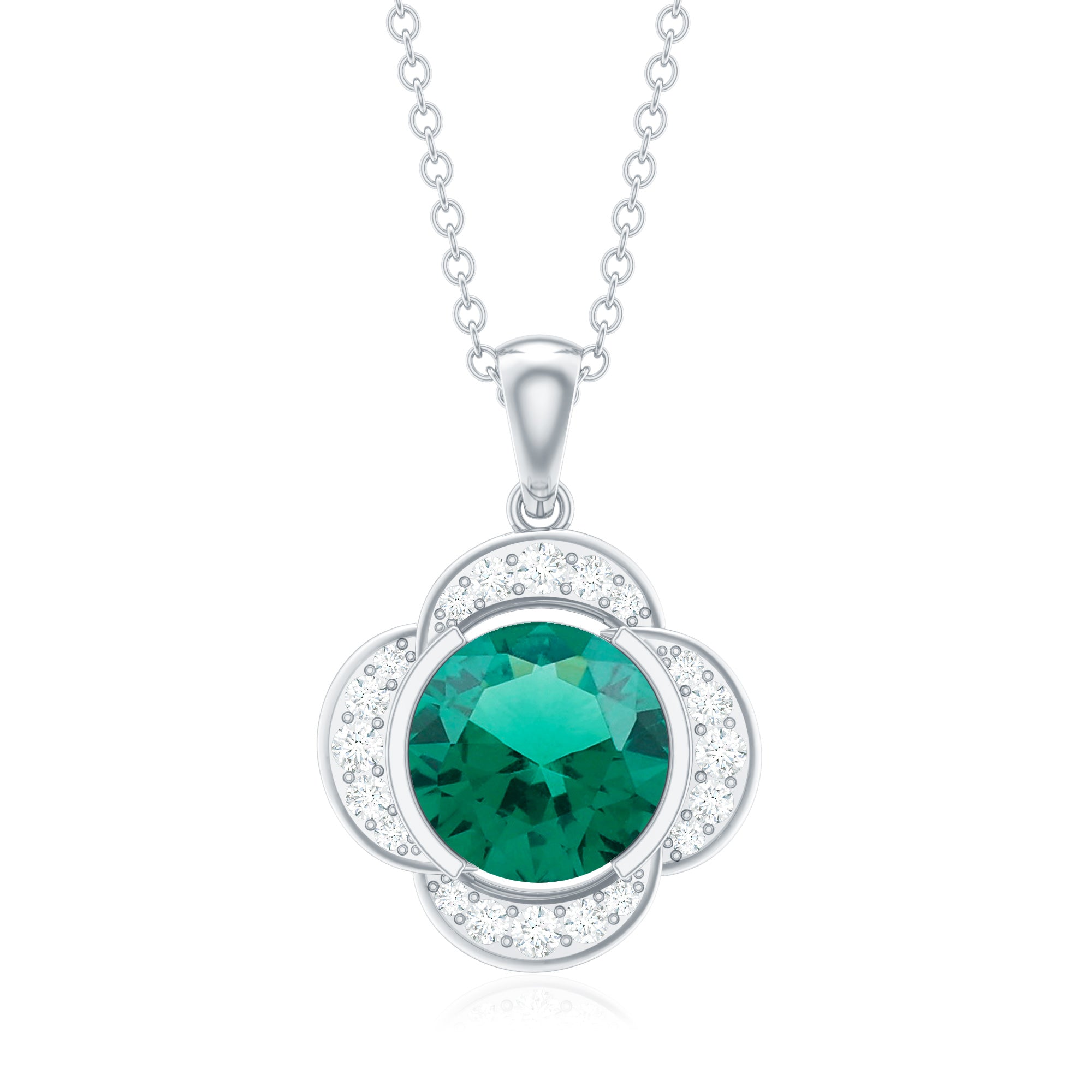 2 CT Lab Grown Emerald and Diamond Flower Necklace AAAA - Rosec Jewels