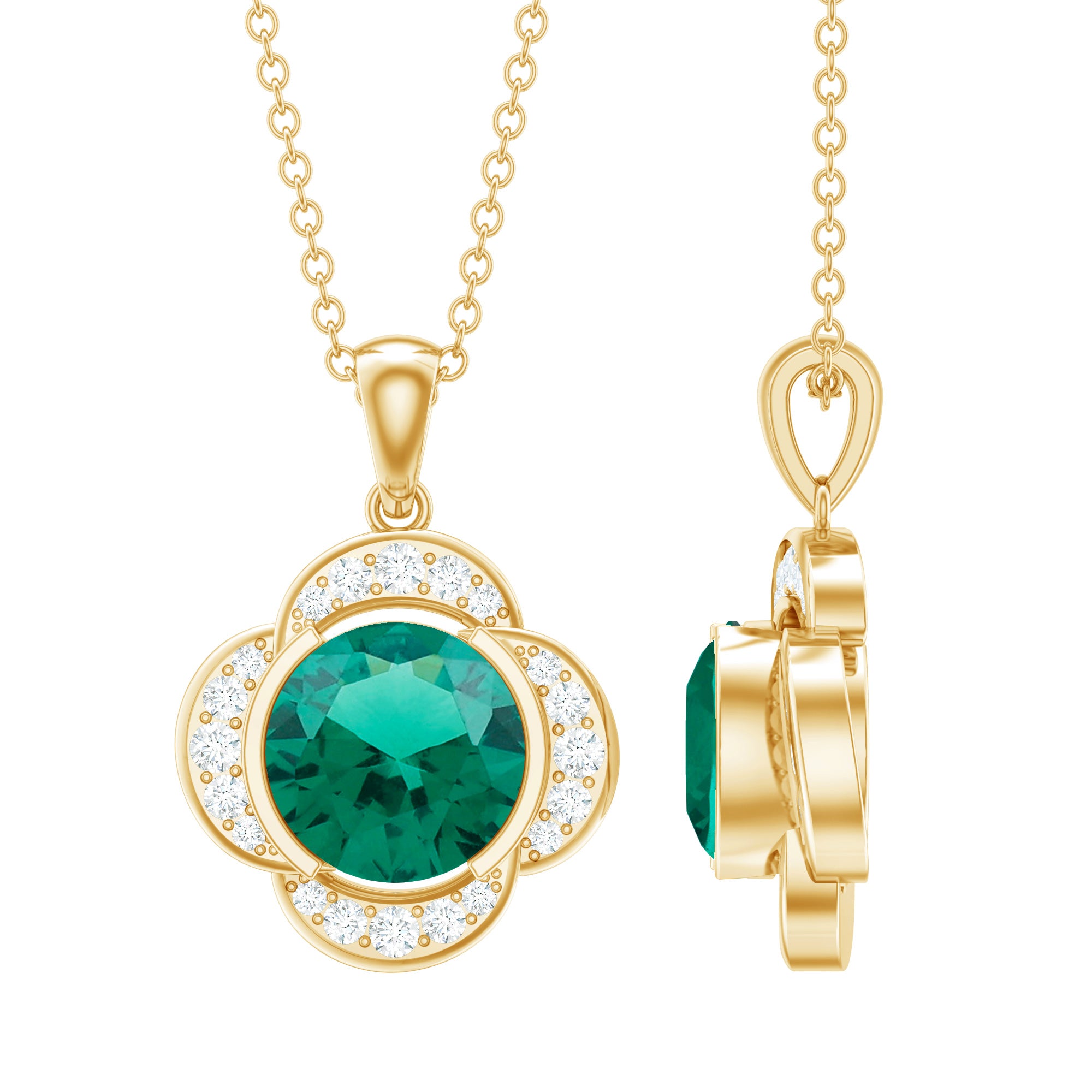 2 CT Lab Grown Emerald and Diamond Flower Necklace AAAA - Rosec Jewels
