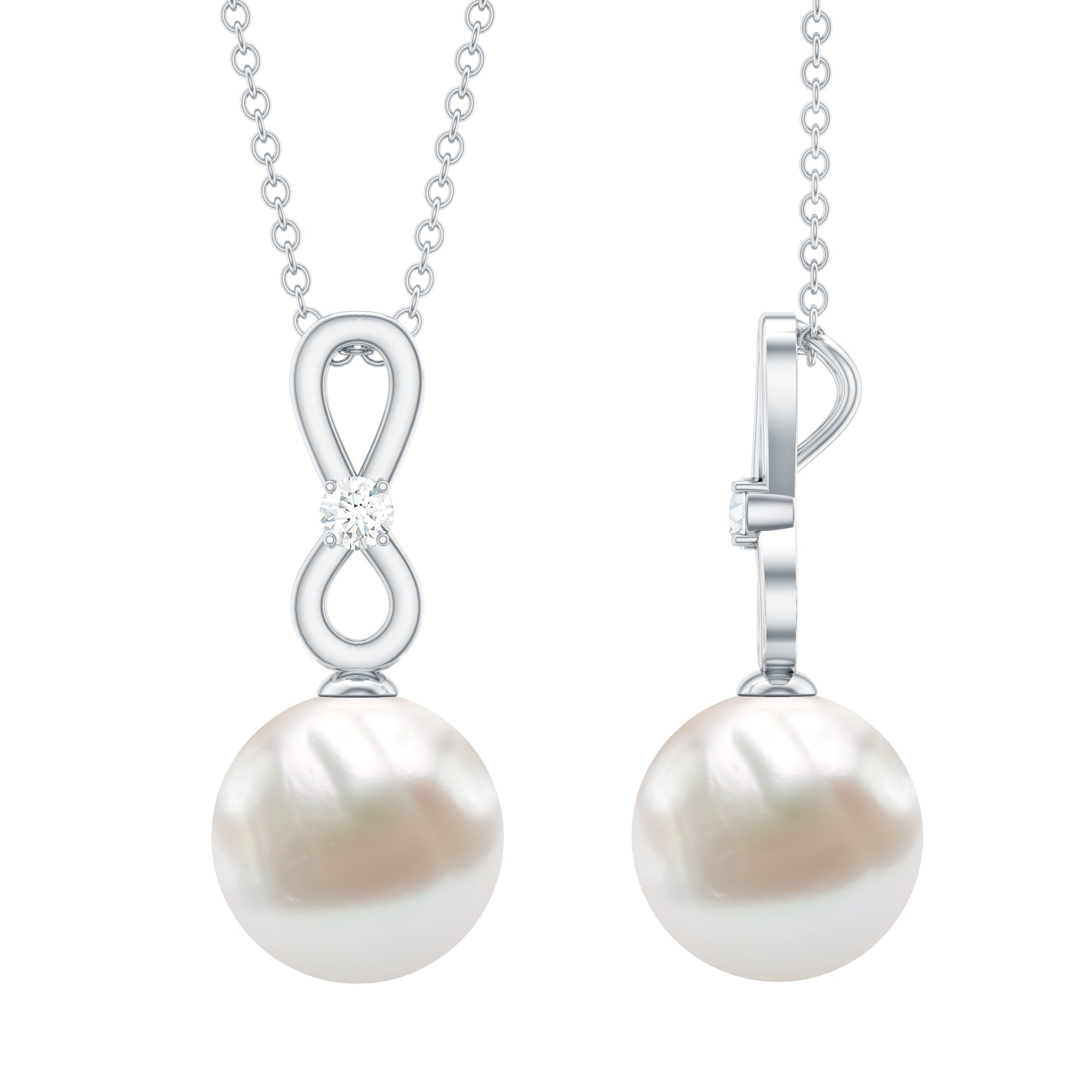 10 MM Round Freshwater Pearl Drop Infinity Pendant with Diamond