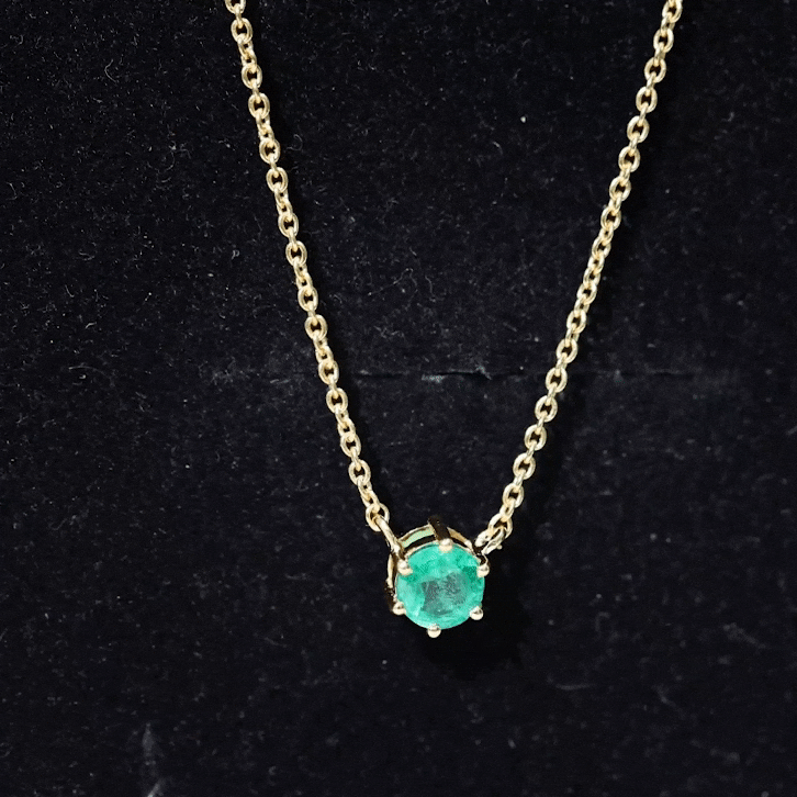 5MM Round Cut Solitaire Emerald Necklace in 6 Prong Setting AAA - Rosec Jewels