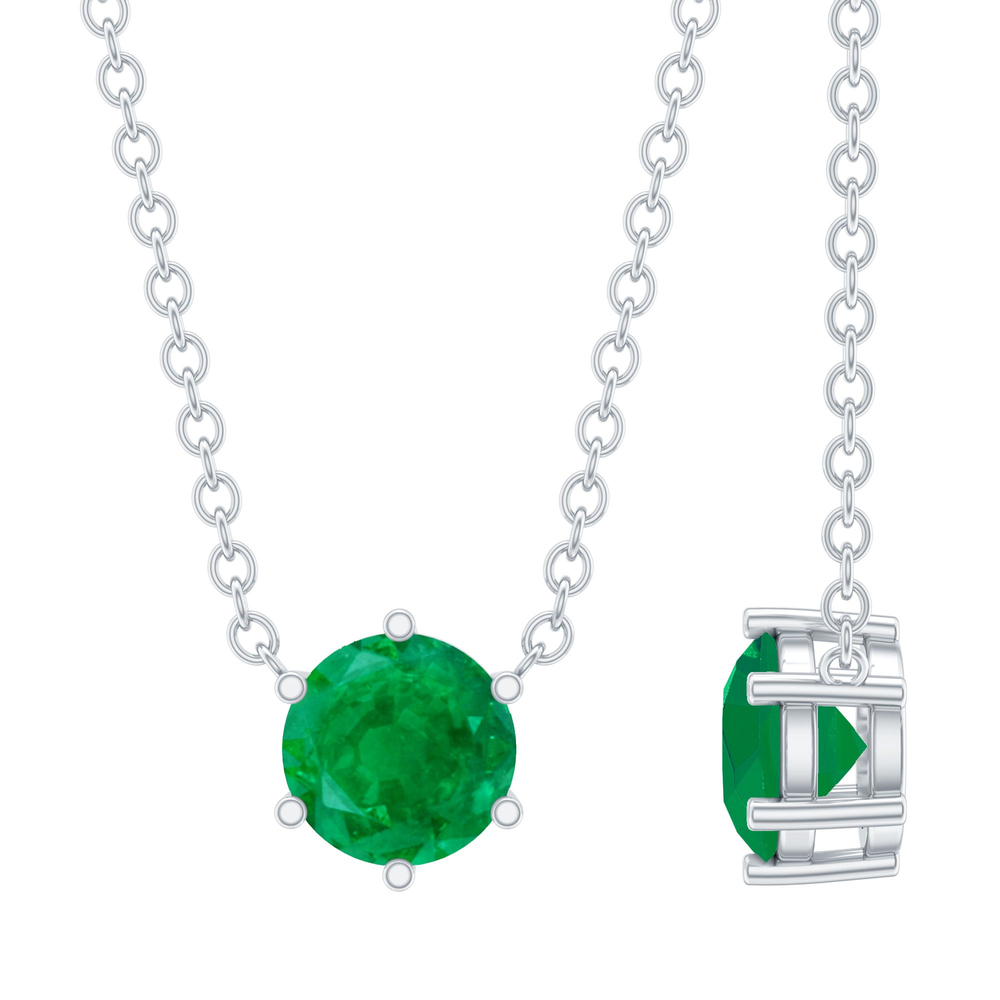 5MM Round Cut Solitaire Emerald Necklace in 6 Prong Setting AAA - Rosec Jewels