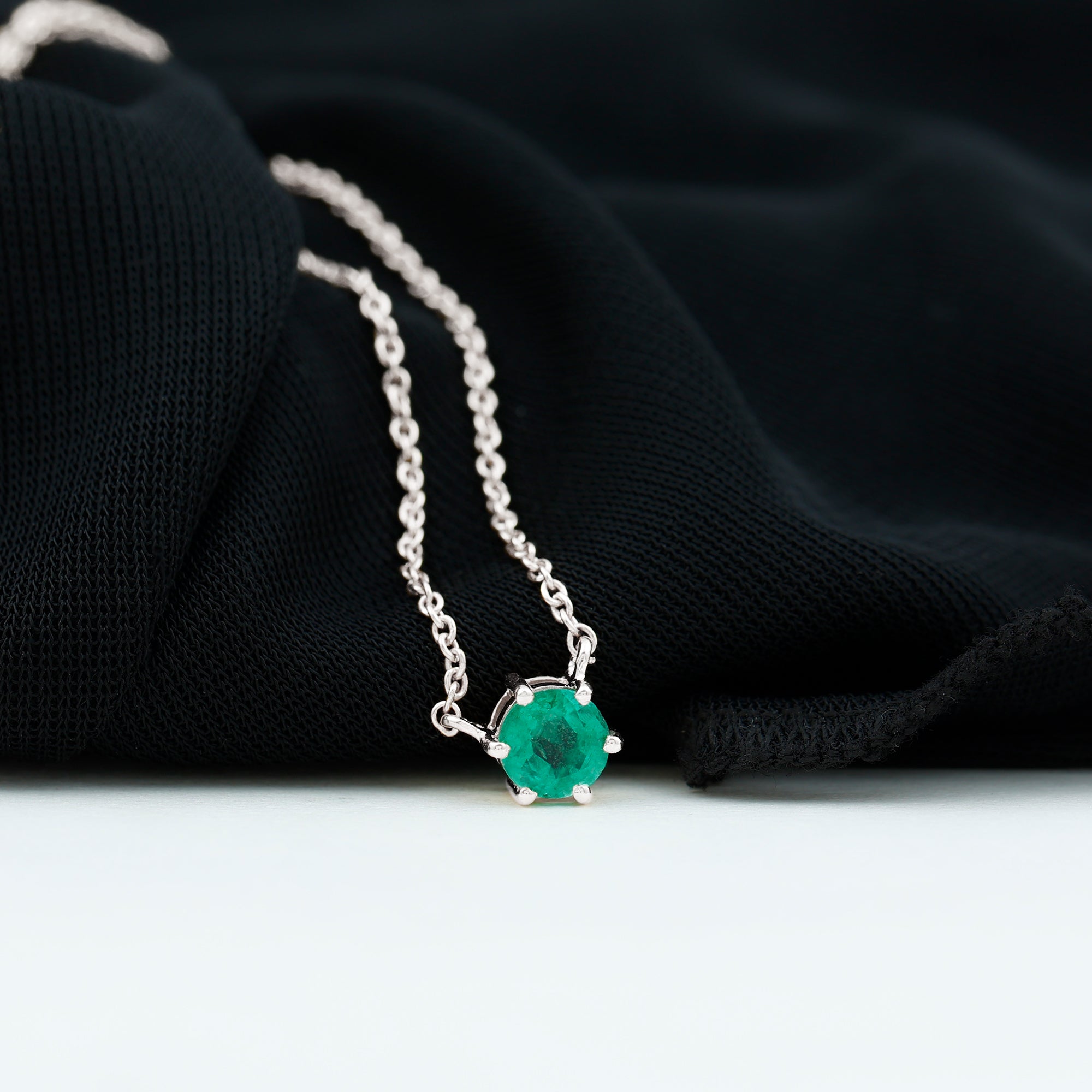 5MM Round Cut Solitaire Emerald Necklace in 6 Prong Setting AAA - Rosec Jewels