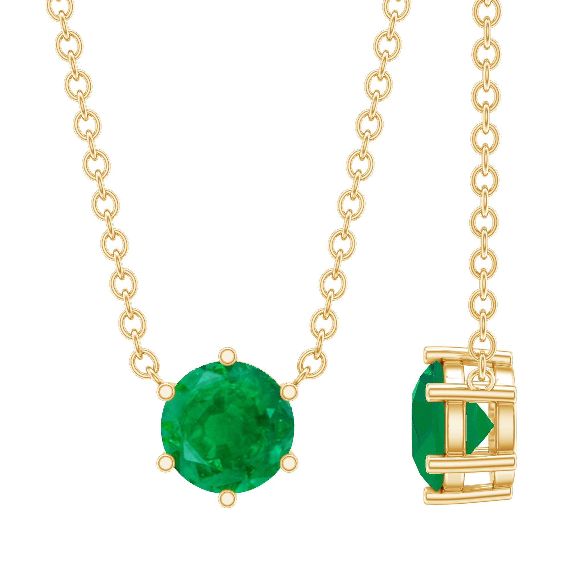 5MM Round Cut Solitaire Emerald Necklace in 6 Prong Setting AAA - Rosec Jewels