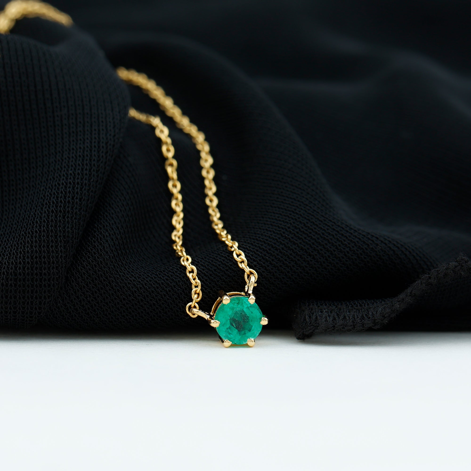 5MM Round Cut Solitaire Emerald Necklace in 6 Prong Setting AAA - Rosec Jewels