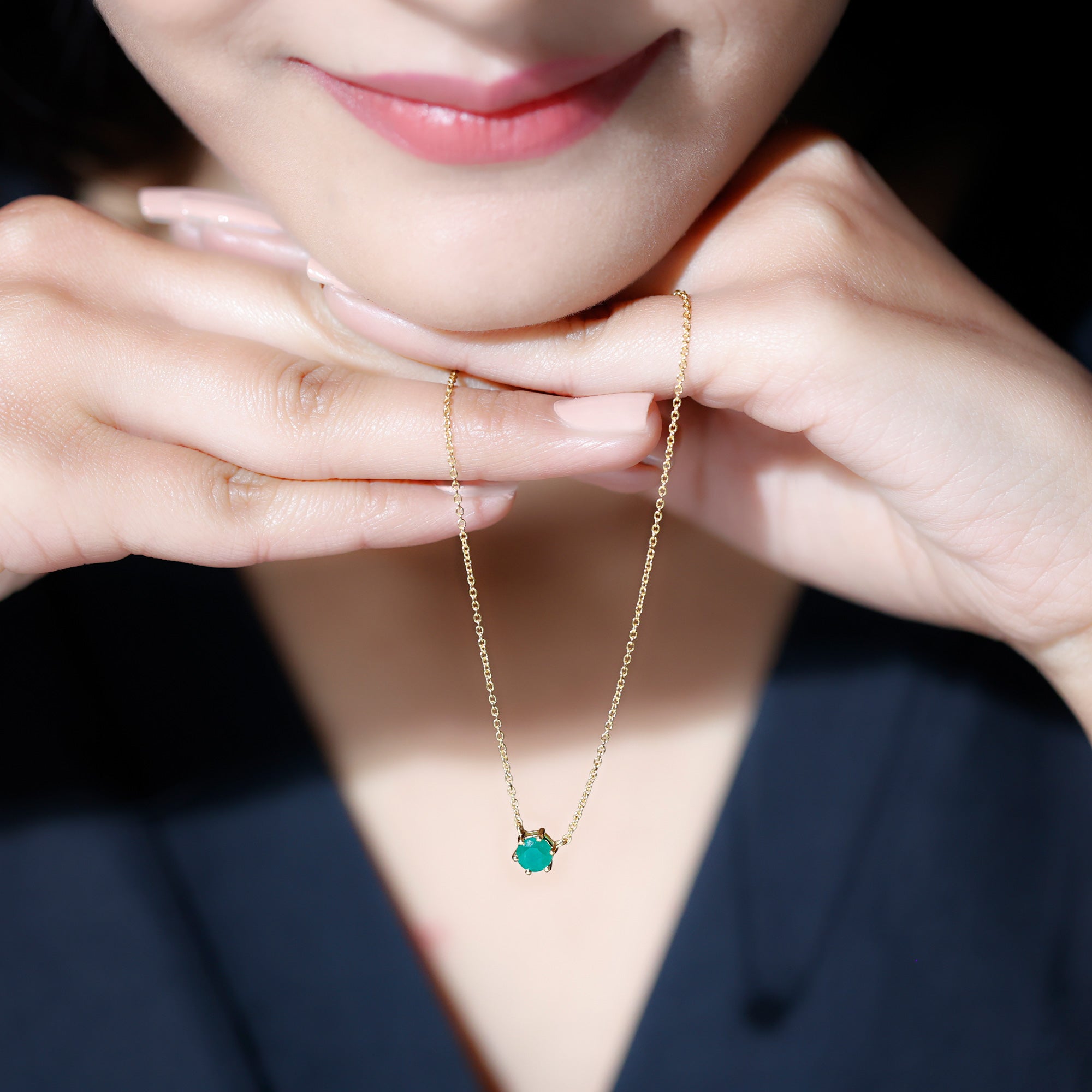 5MM Round Cut Solitaire Emerald Necklace in 6 Prong Setting AAA - Rosec Jewels