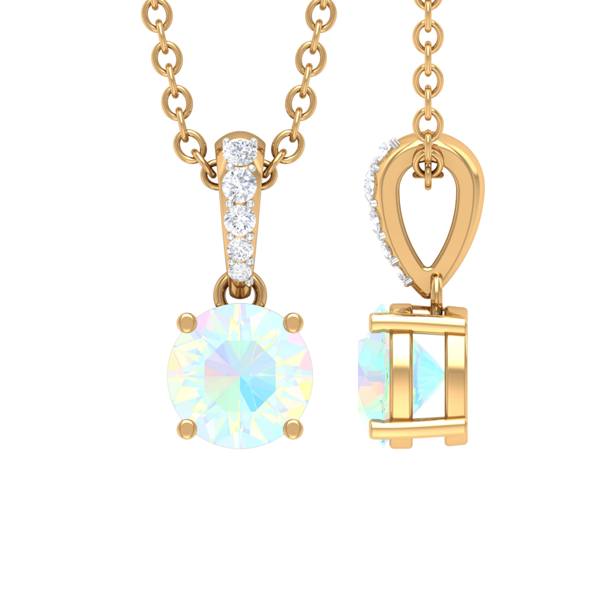 Round Shape Ethiopian Opal Pendant with Diamond Bail AAA - Rosec Jewels