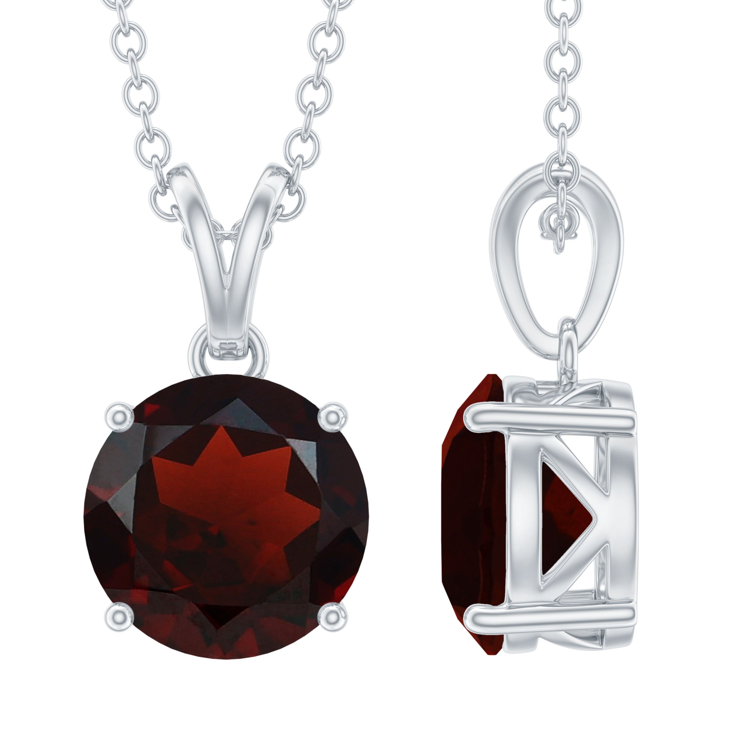 8 MM Round Cut Garnet Solitaire Pendant in Four Prong Setting with Rabbit Ear Bail